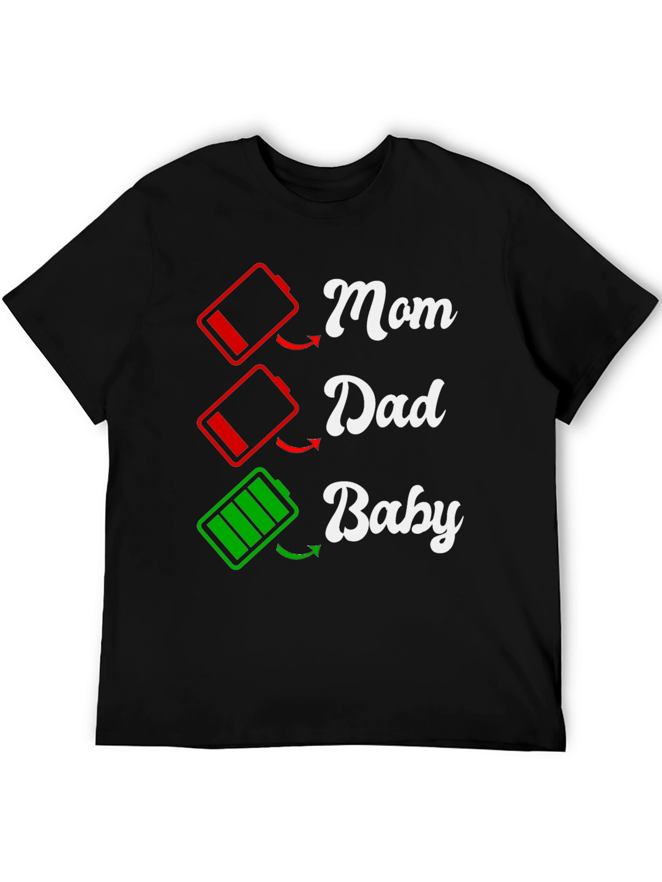 Black Funny Family Matching T-Shirt: Low Battery Mom Dad Baby  view 5