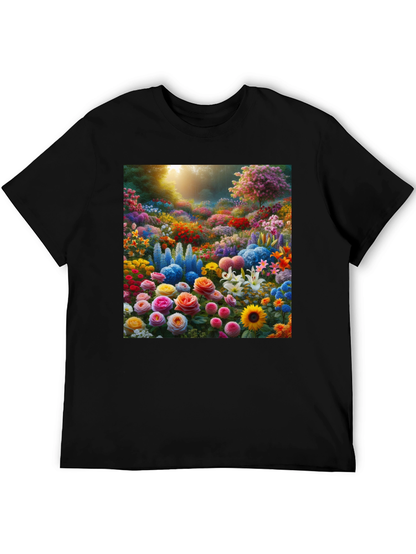 Black Floral Garden Print Crew Neck T-Shirt view 5