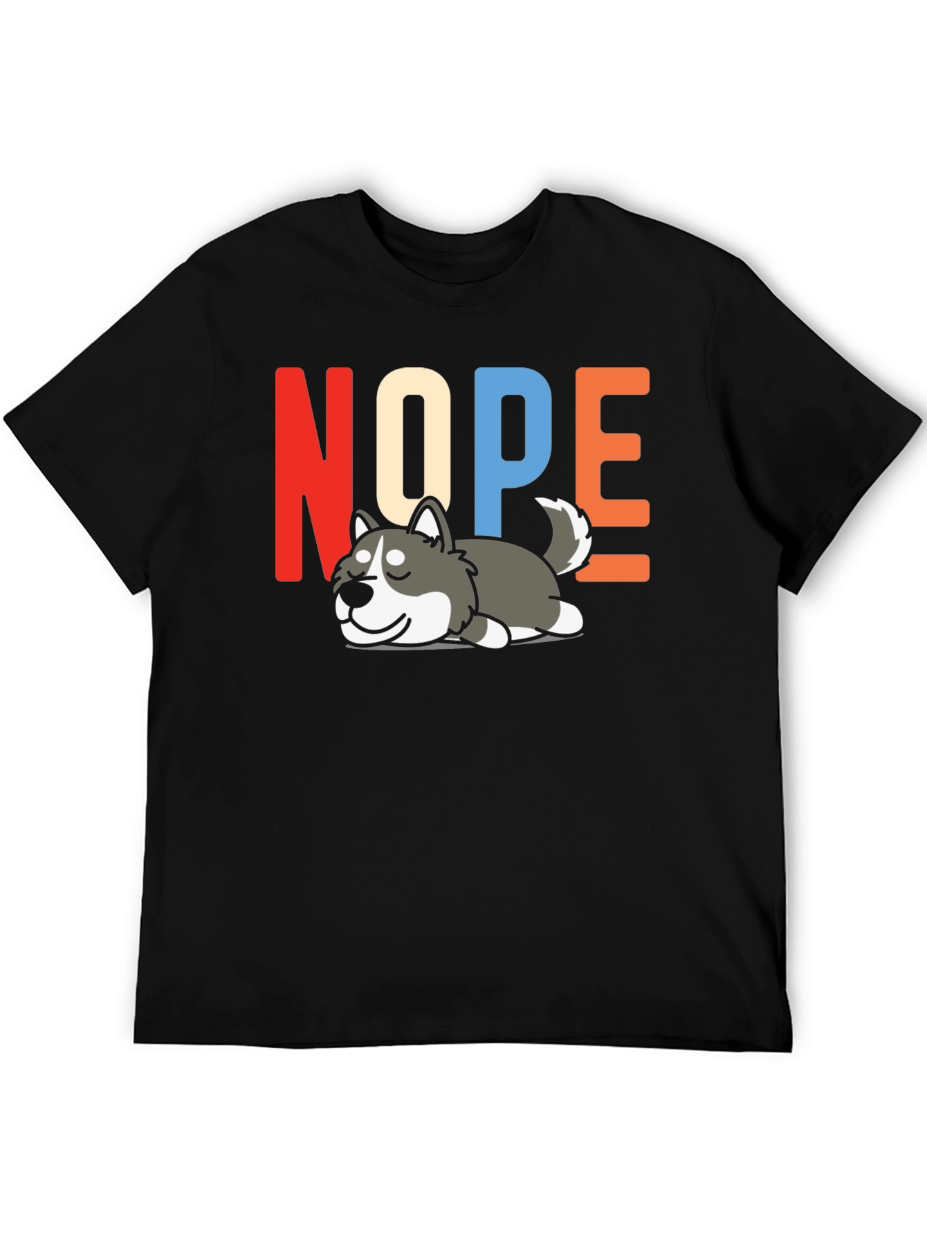 Black Nope Husky T-Shirt - Funny Lazy Dog Graphic Tee view 5