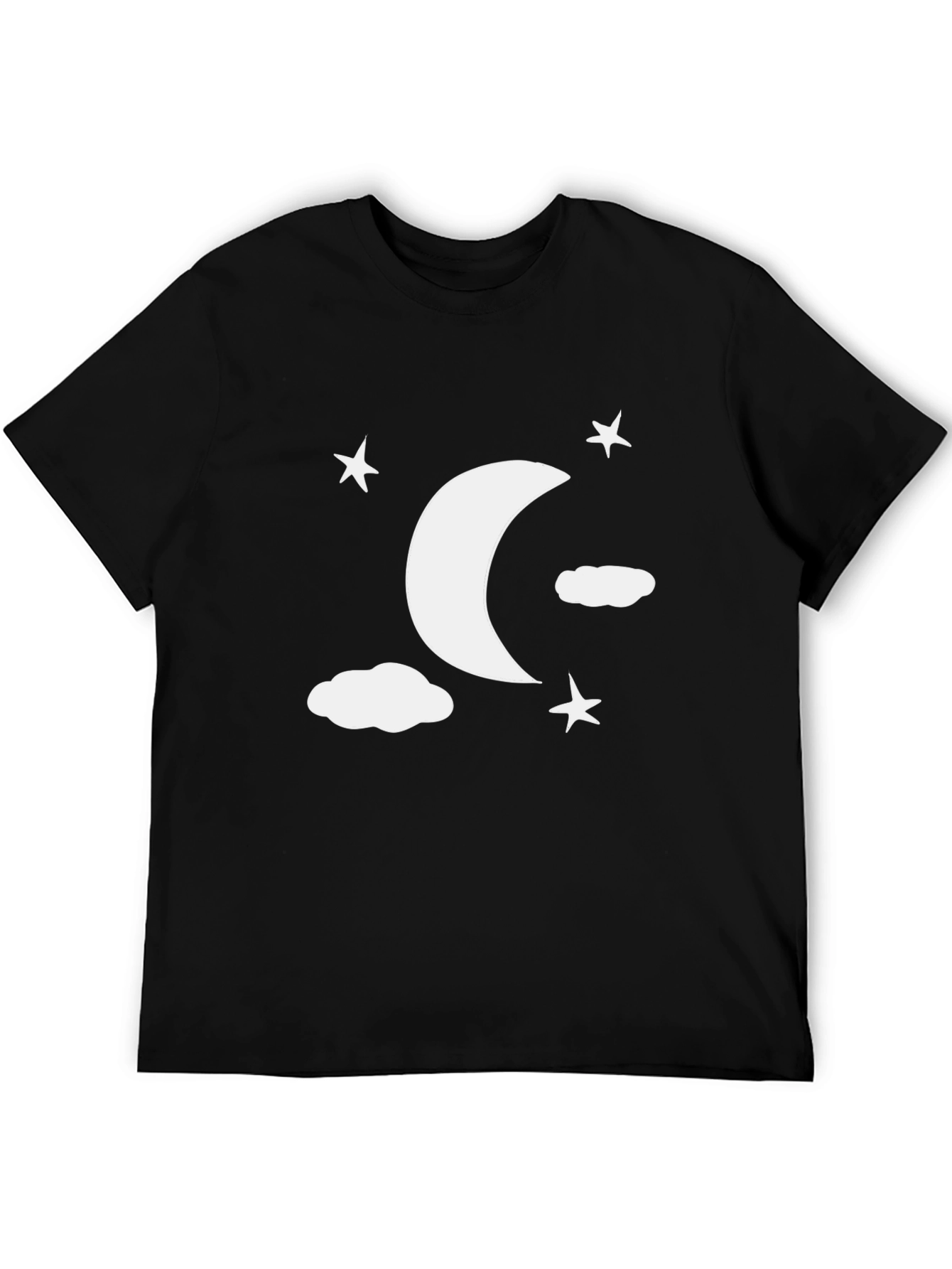 Black Moon Stars Clouds Graphic Tee - Black Casual Shirt view 5