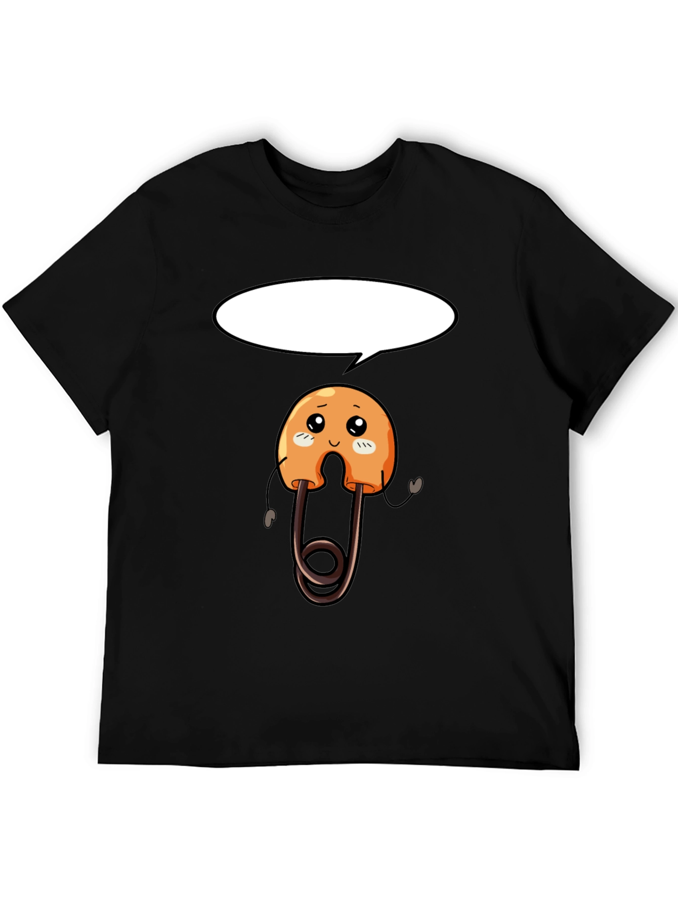 Black Cute Safety Pin Cartoon Black T-Shirt view 5