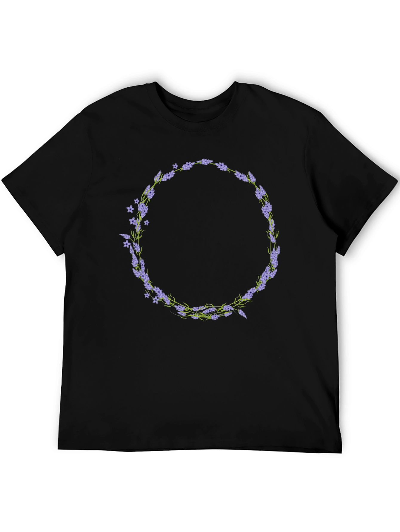 Black Floral Wreath T-Shirt - Black Unisex Tee view 5