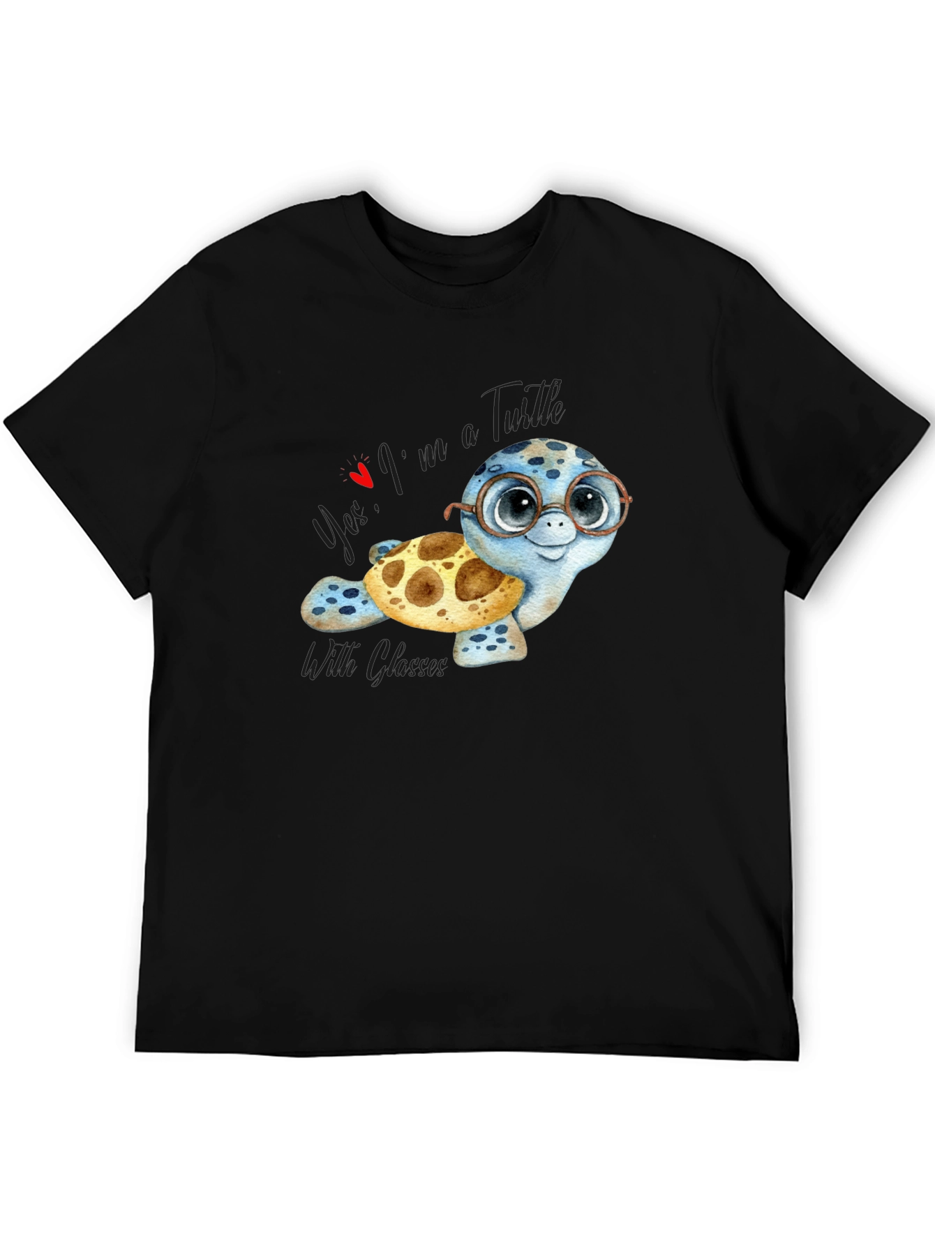 Black Cute Turtle with Glasses T-Shirt view 5