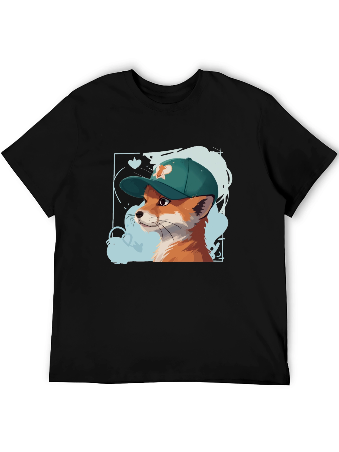 Black Cool Fox Tee: Graphic Print Cotton T-Shirt view 5