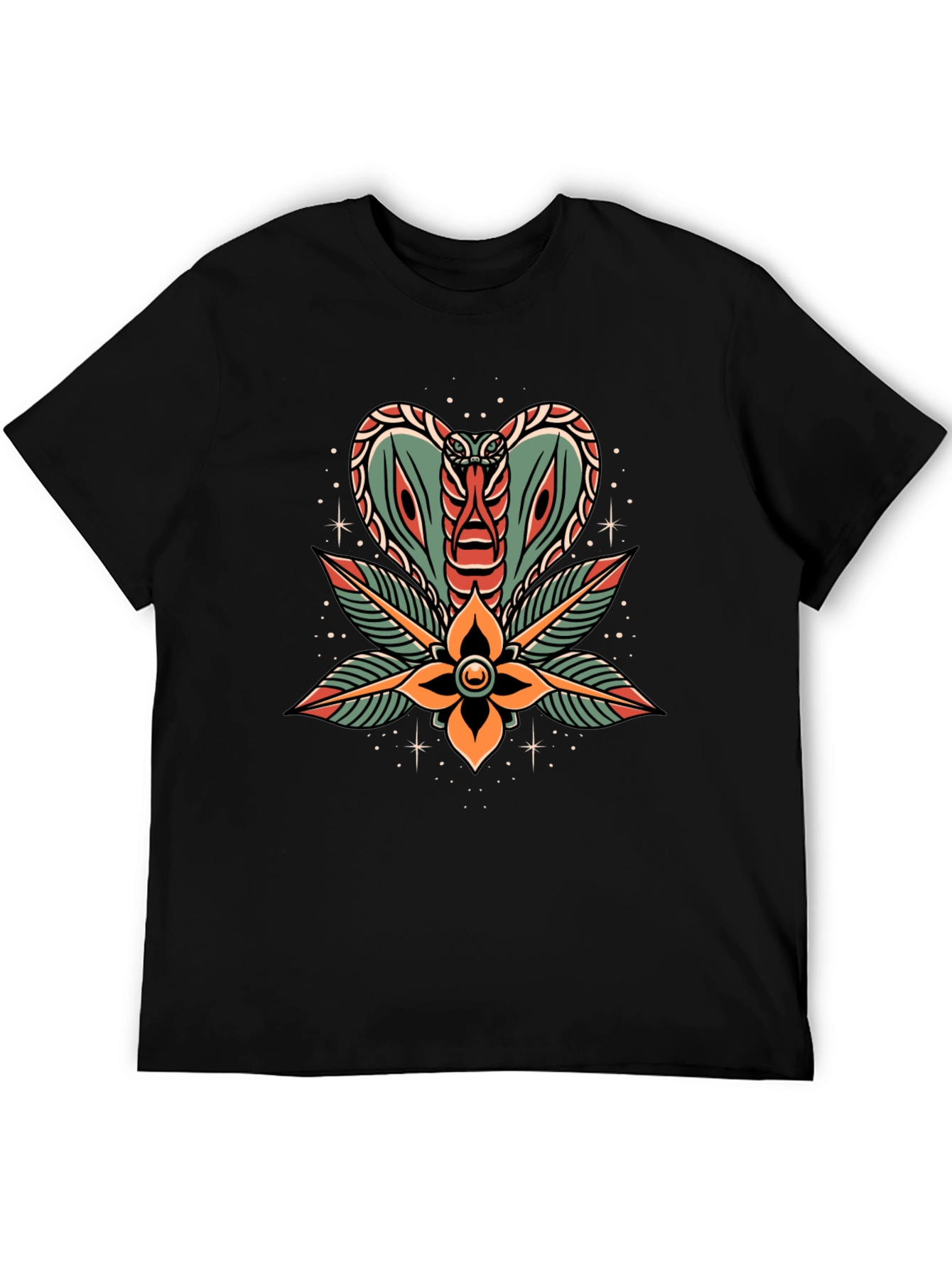 Black Cobra Flower Tattoo Graphic T-Shirt view 5
