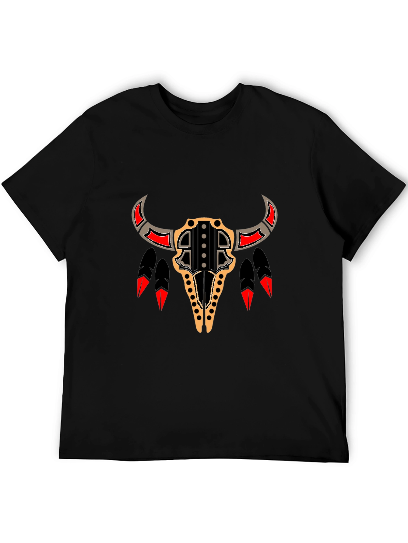 Black Tribal Bull Skull Graphic Tee - Black view 5