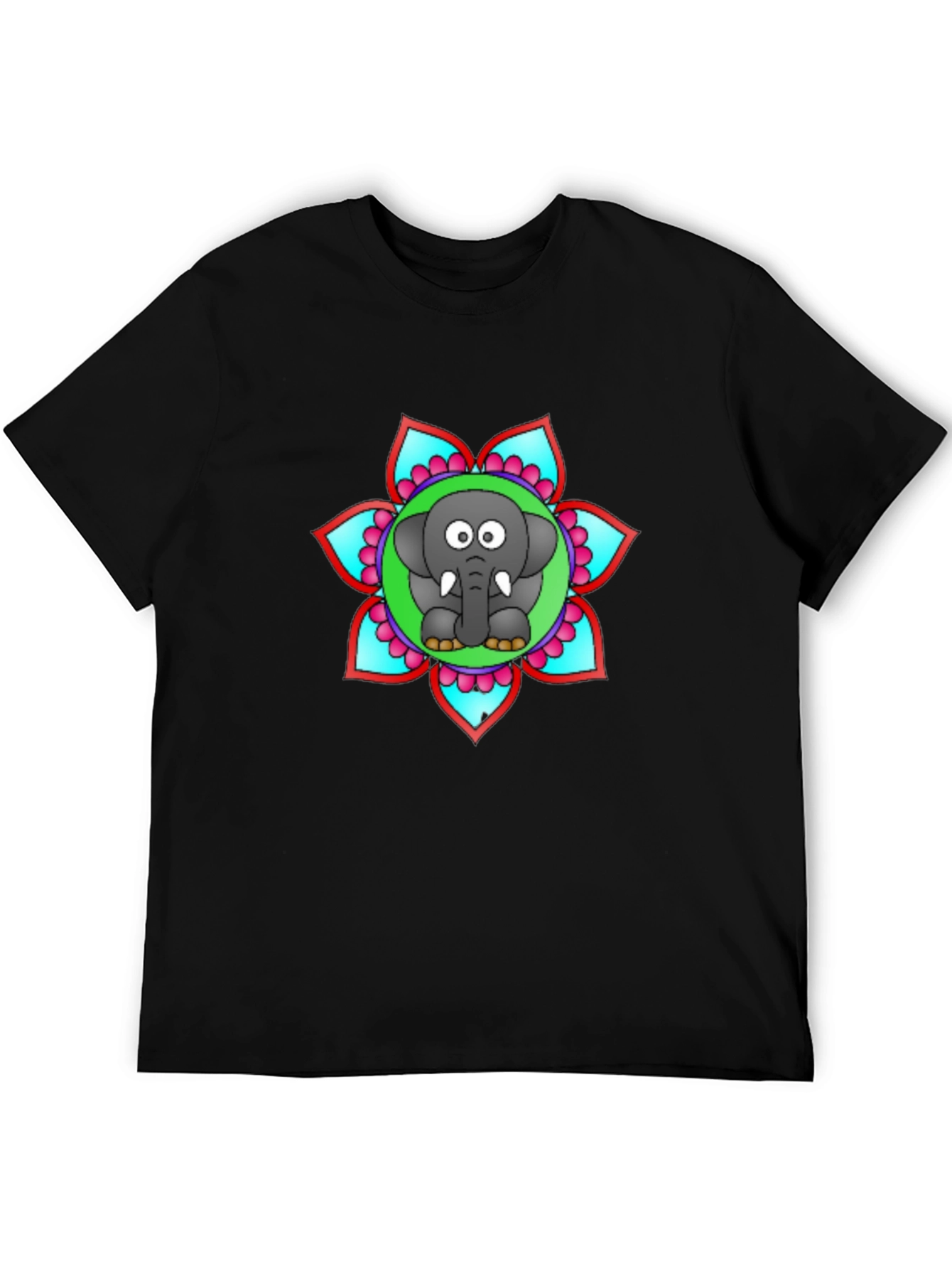 Black Cartoon Elephant Mandala Graphic Black T-Shirt view 5