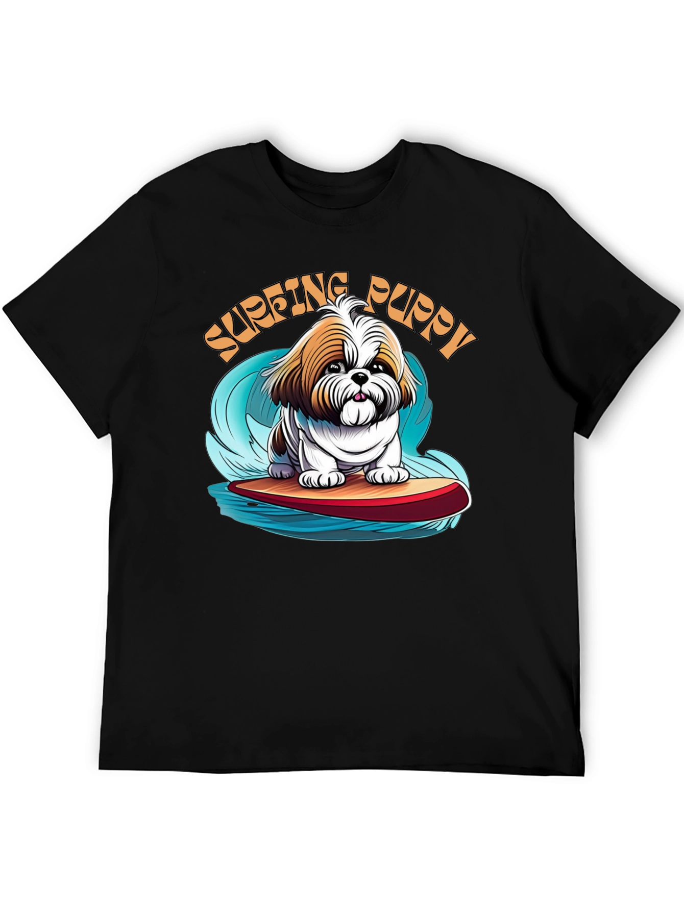 Black Surfing Puppy T-Shirt - Cute Dog Design view 5
