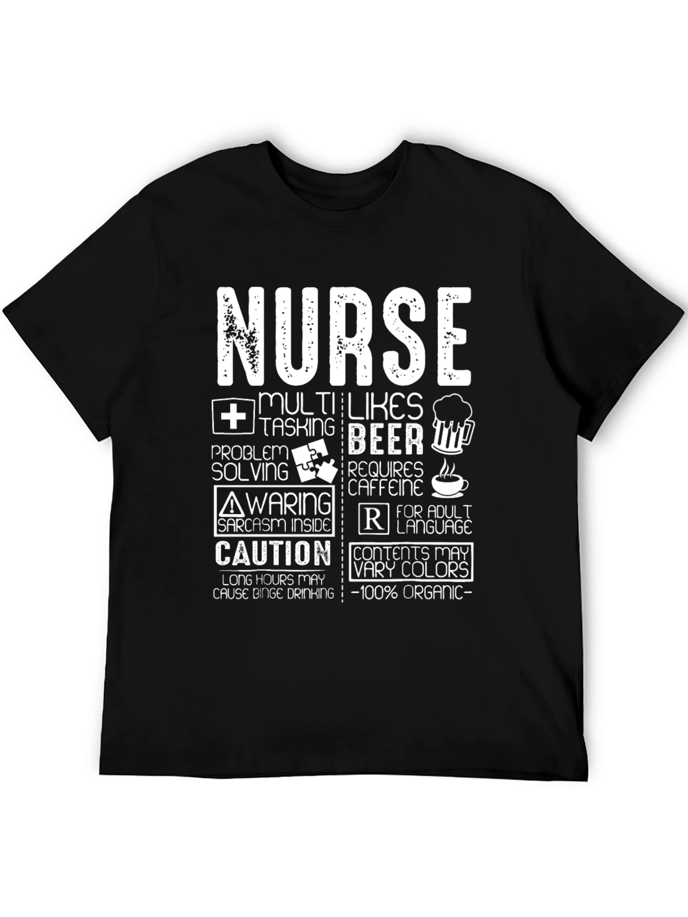 Black Nurse Funny T-Shirt - Multi-Tasking, Beer, Caffeine, Organic view 5