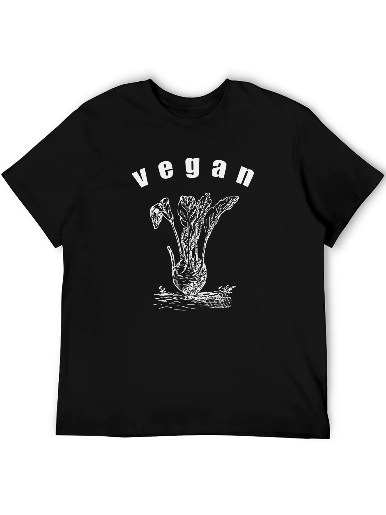 Black Vegan T-Shirt with Kohlrabi Print - Unisex Black Tee view 5