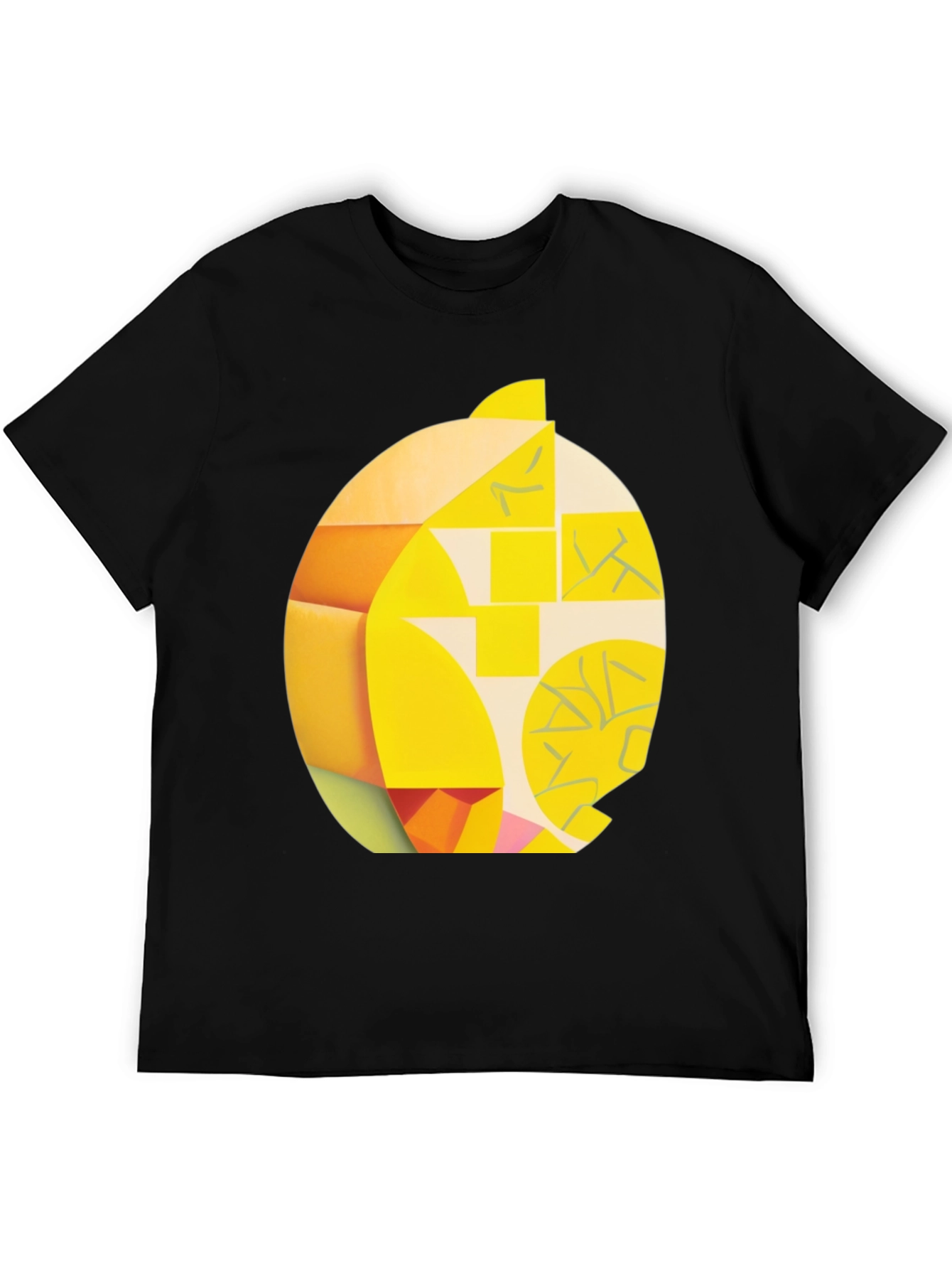 Black Abstract Geometric Lemon Graphic Tee - Modern Art Shirt view 5