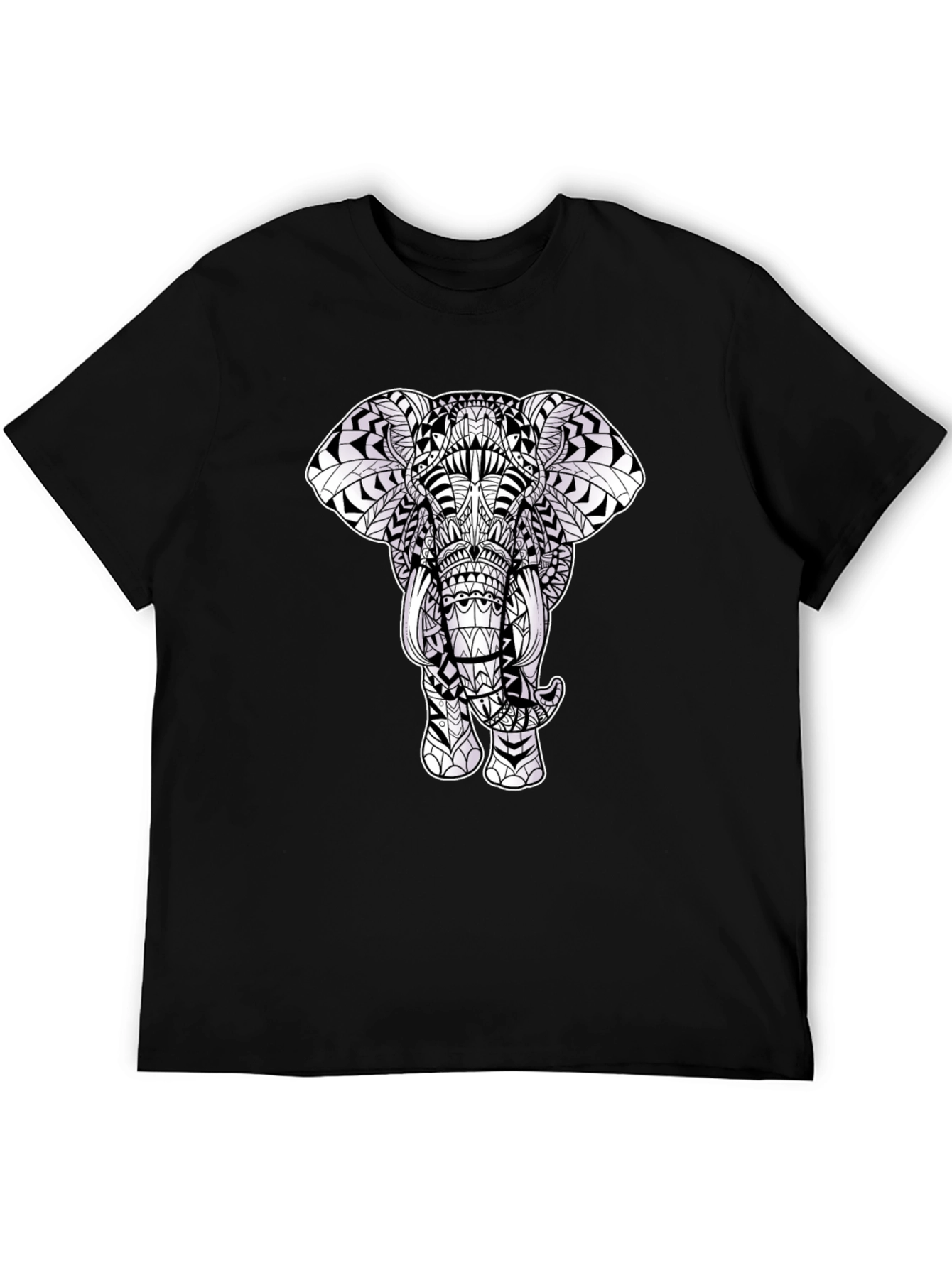 Black Elephant Mandala Print Black T-Shirt view 5