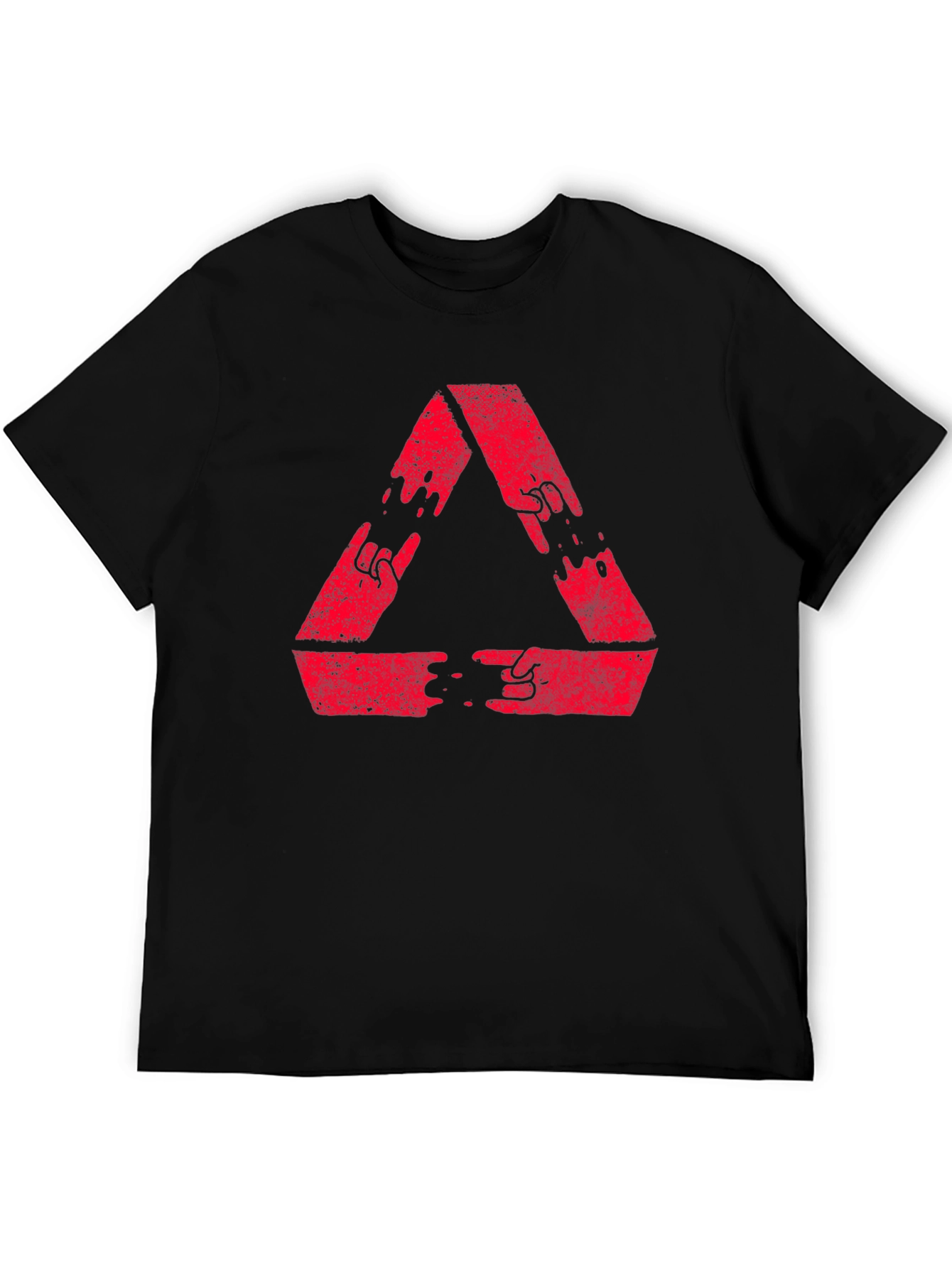 Black Red Triangle Hand Gesture Graphic Black T-Shirt view 5