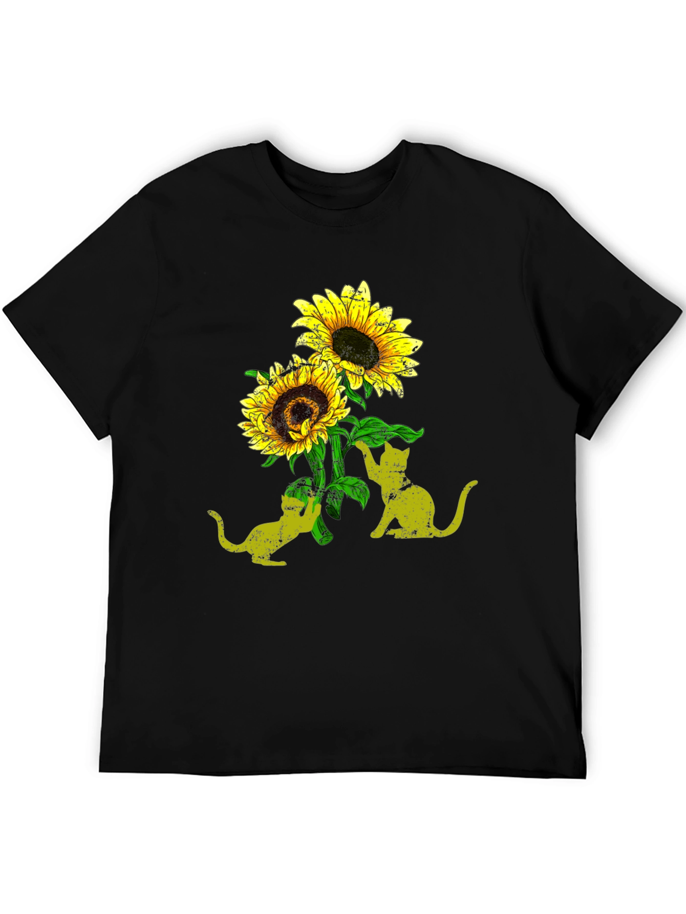 Black Sunflower Cats Black T-Shirt view 5