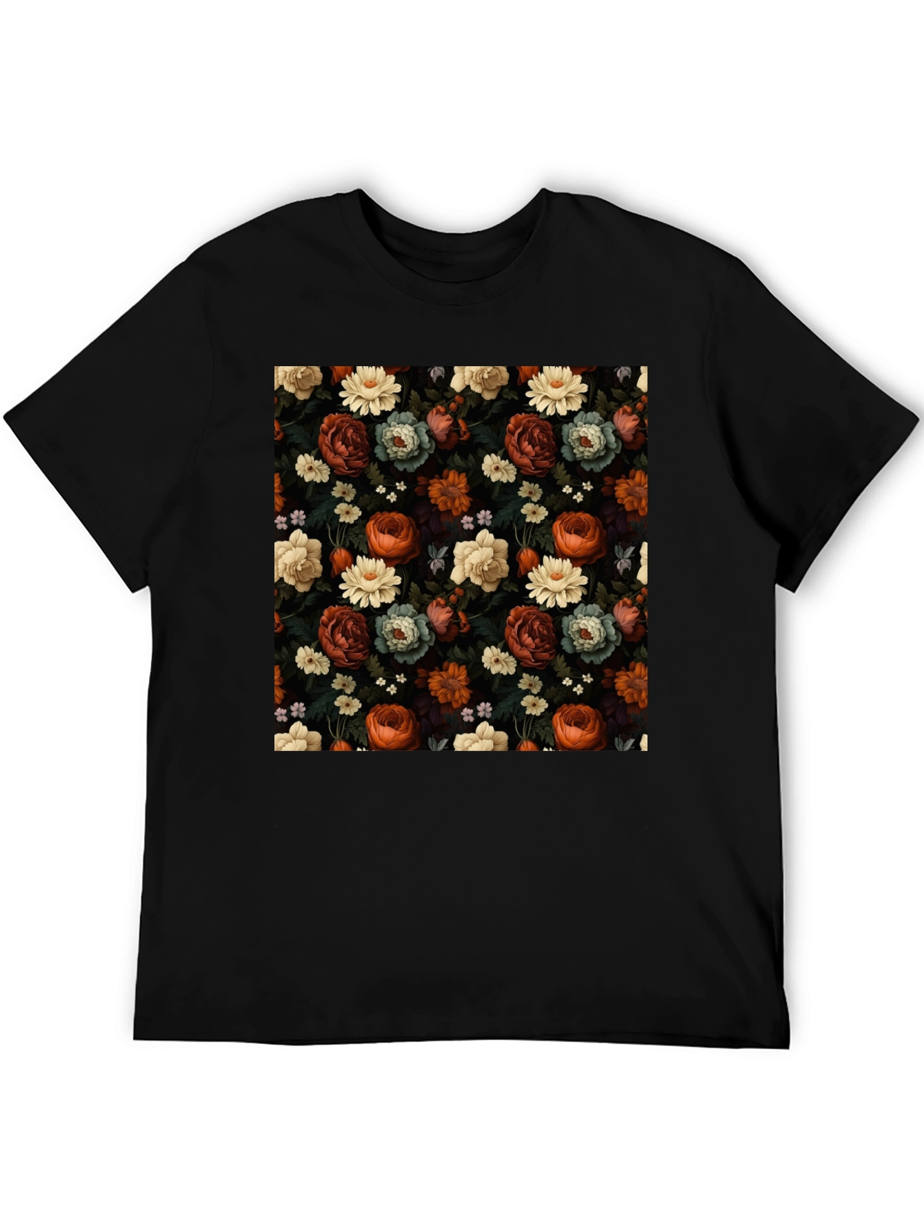 Black Floral Print Men's T-Shirt view 5