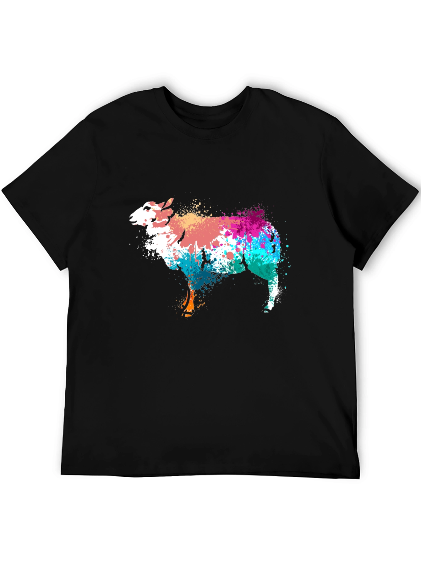 Black Colorful Sheep Graphic Tee - Black Cotton Blend view 5