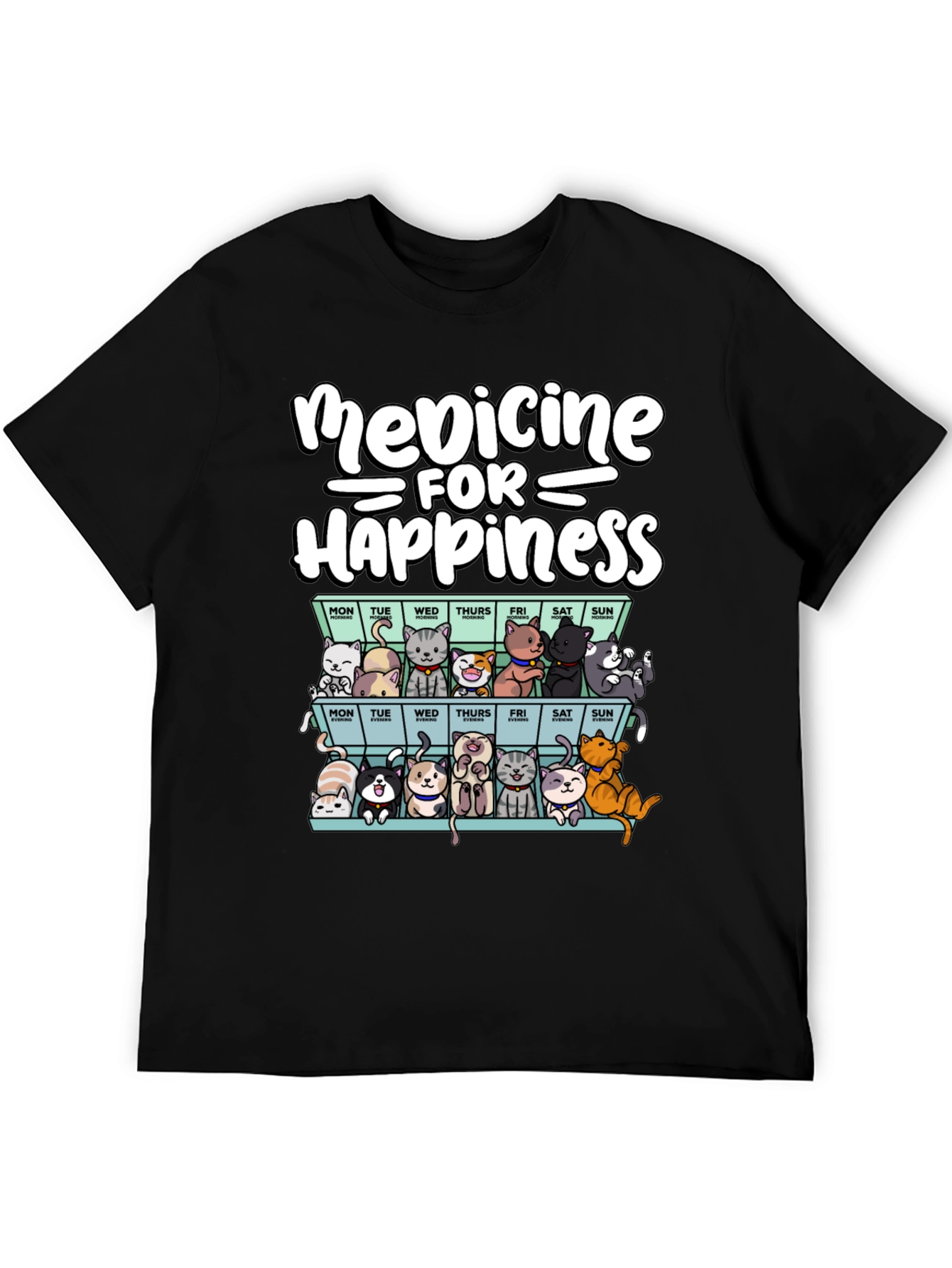 Black Medicine for Happiness Cat T-Shirt view 5