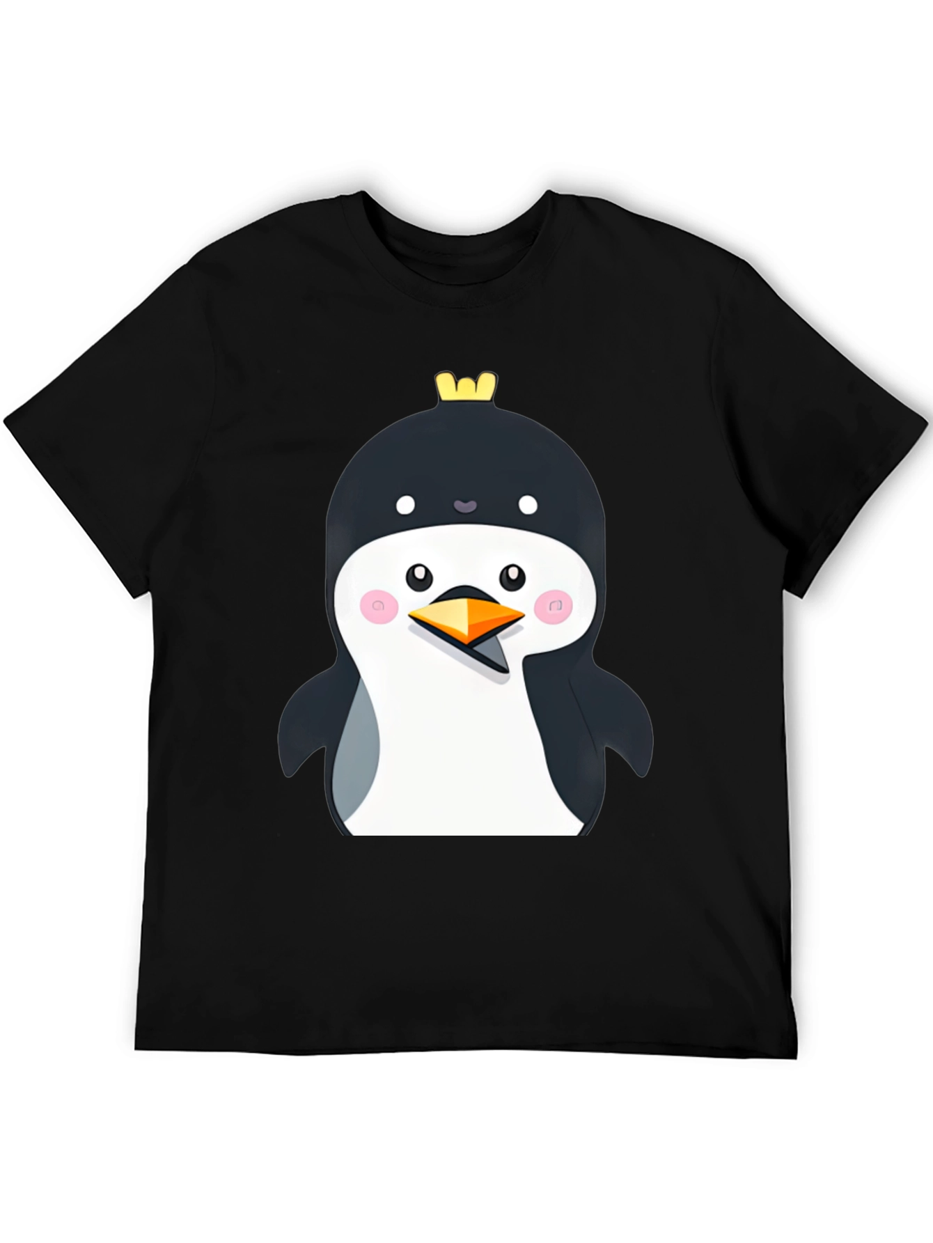Black Penguin with Crown Black T-Shirt - Cute Cartoon Style view 5