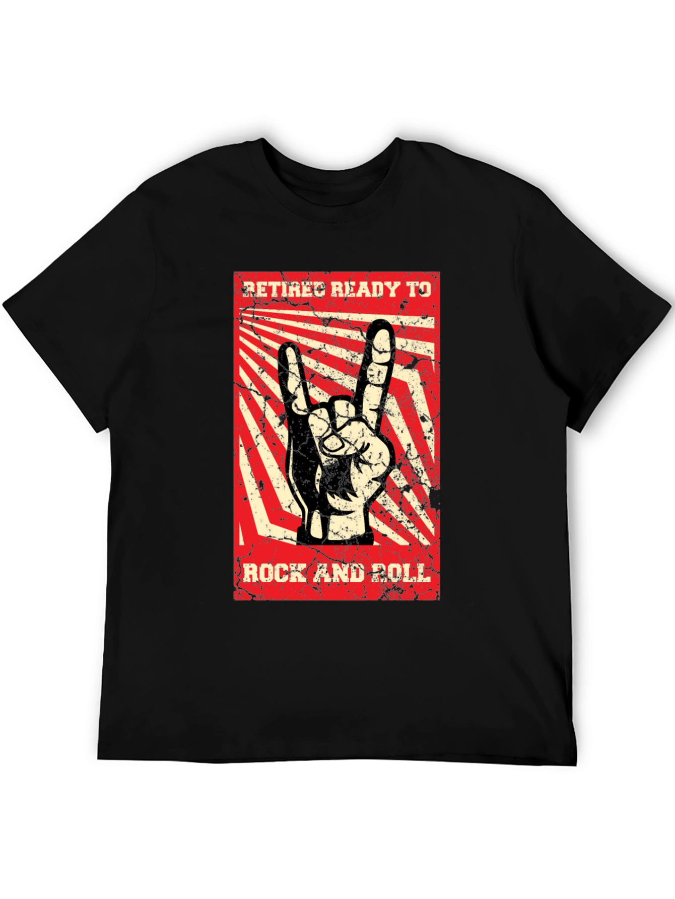 Black Retiree Ready to Rock T-Shirt - Rock and Roll Hand Sign view 5