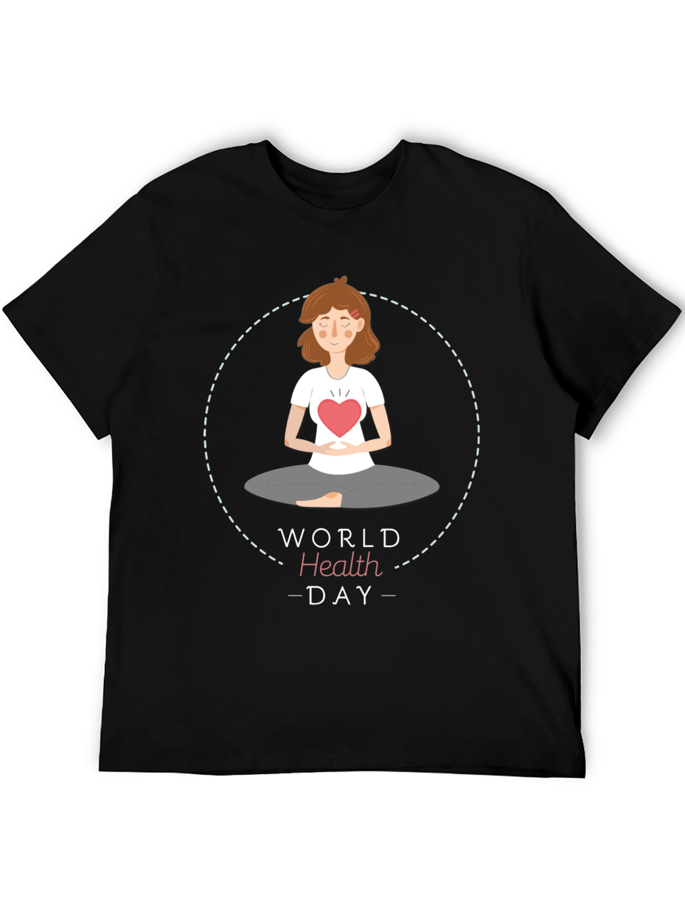 Black World Health Day Meditation T-Shirt - Heart Chakra view 5