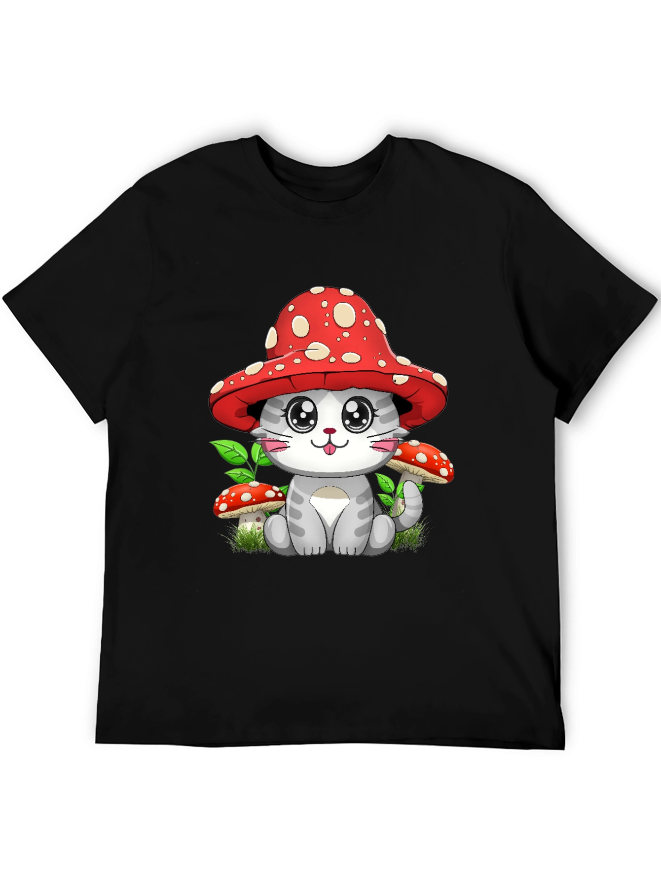 Black Mushroom Cat Graphic Tee - Whimsical Design view 5