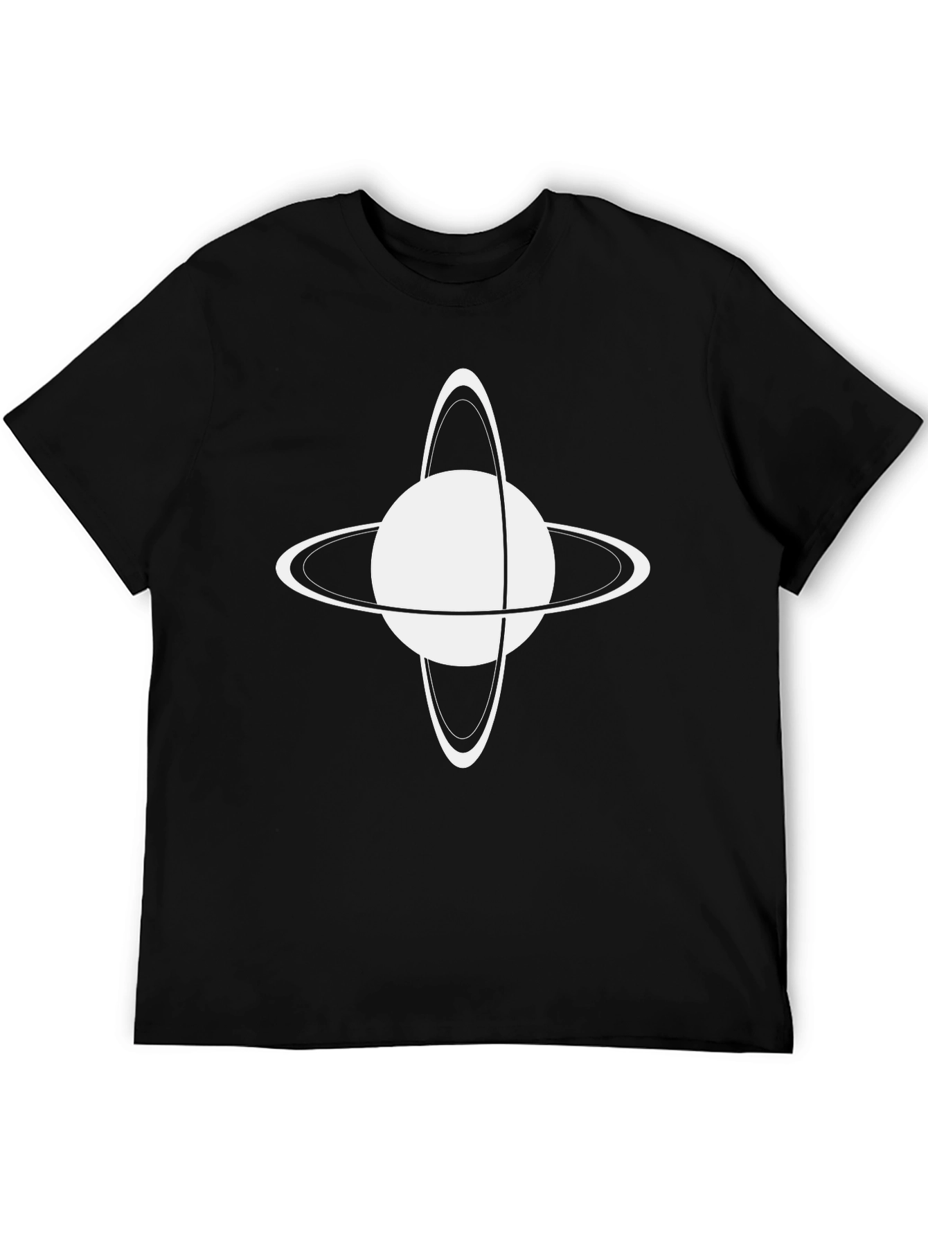 Black Saturn Graphic T-Shirt - Black Cotton Blend Casual Tee view 5