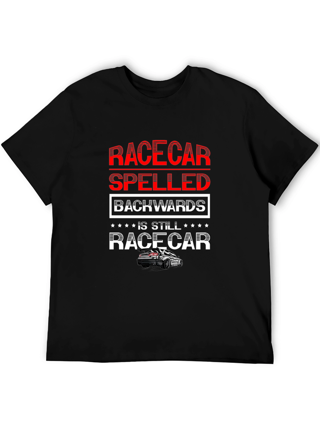 Black Racecar Spelled Backwards T-Shirt - Car Enthusiast Apparel view 5