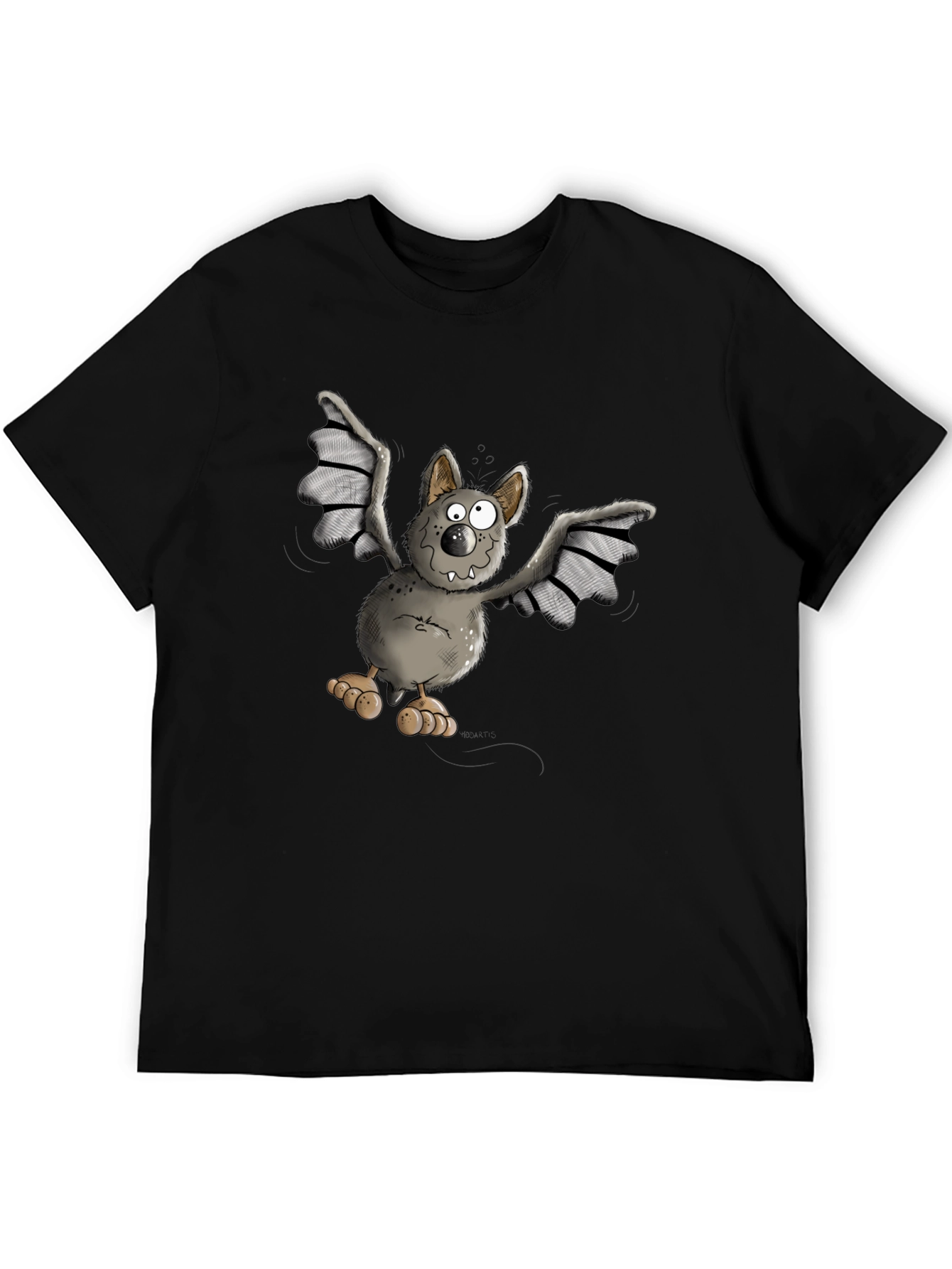 Black Funny Bat Cartoon Graphic T-Shirt view 5
