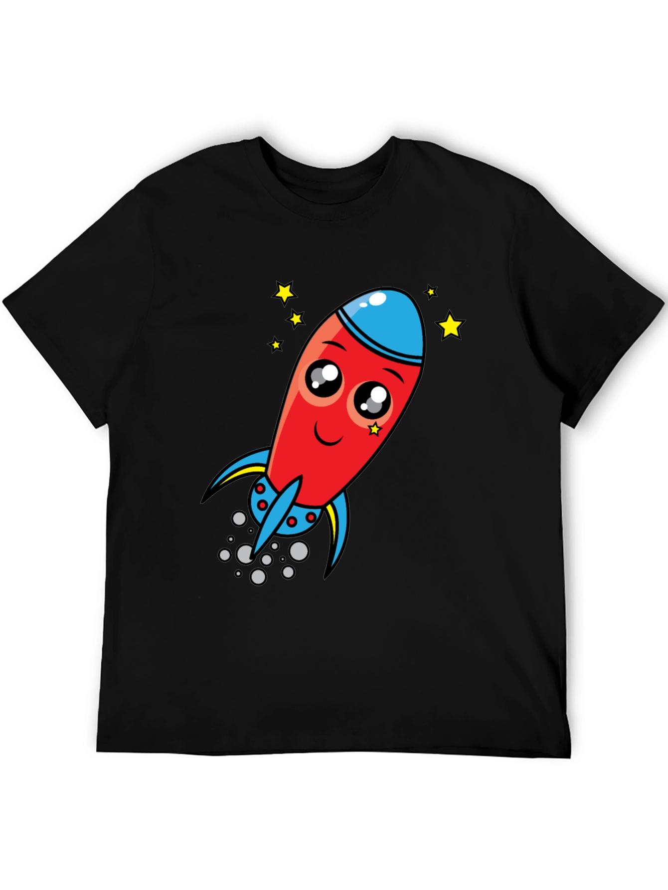 Black Cartoon Rocket Graphic Tee - Black Cotton T-Shirt view 5