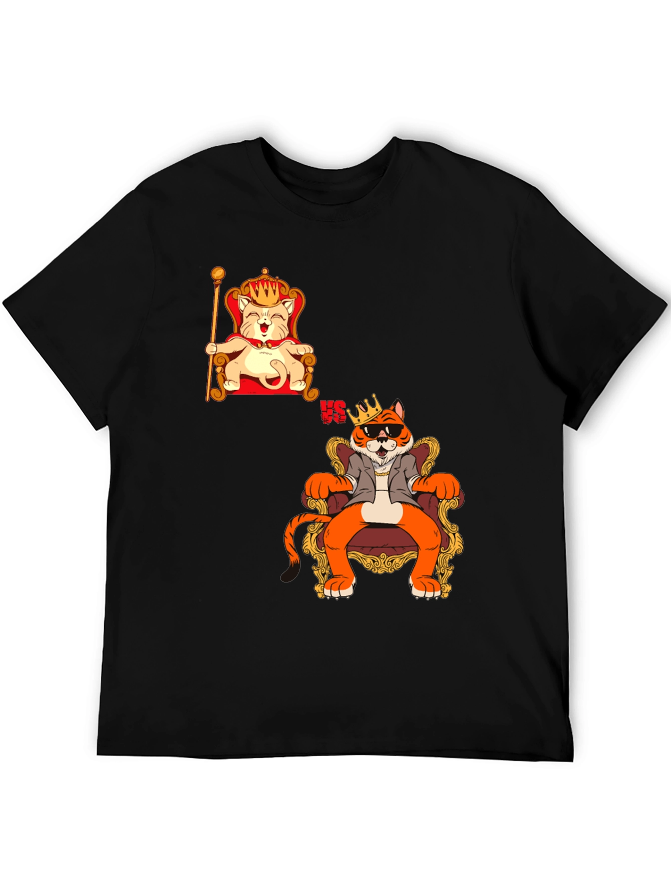 Black King Cat VS King Tiger Black T-Shirt view 5