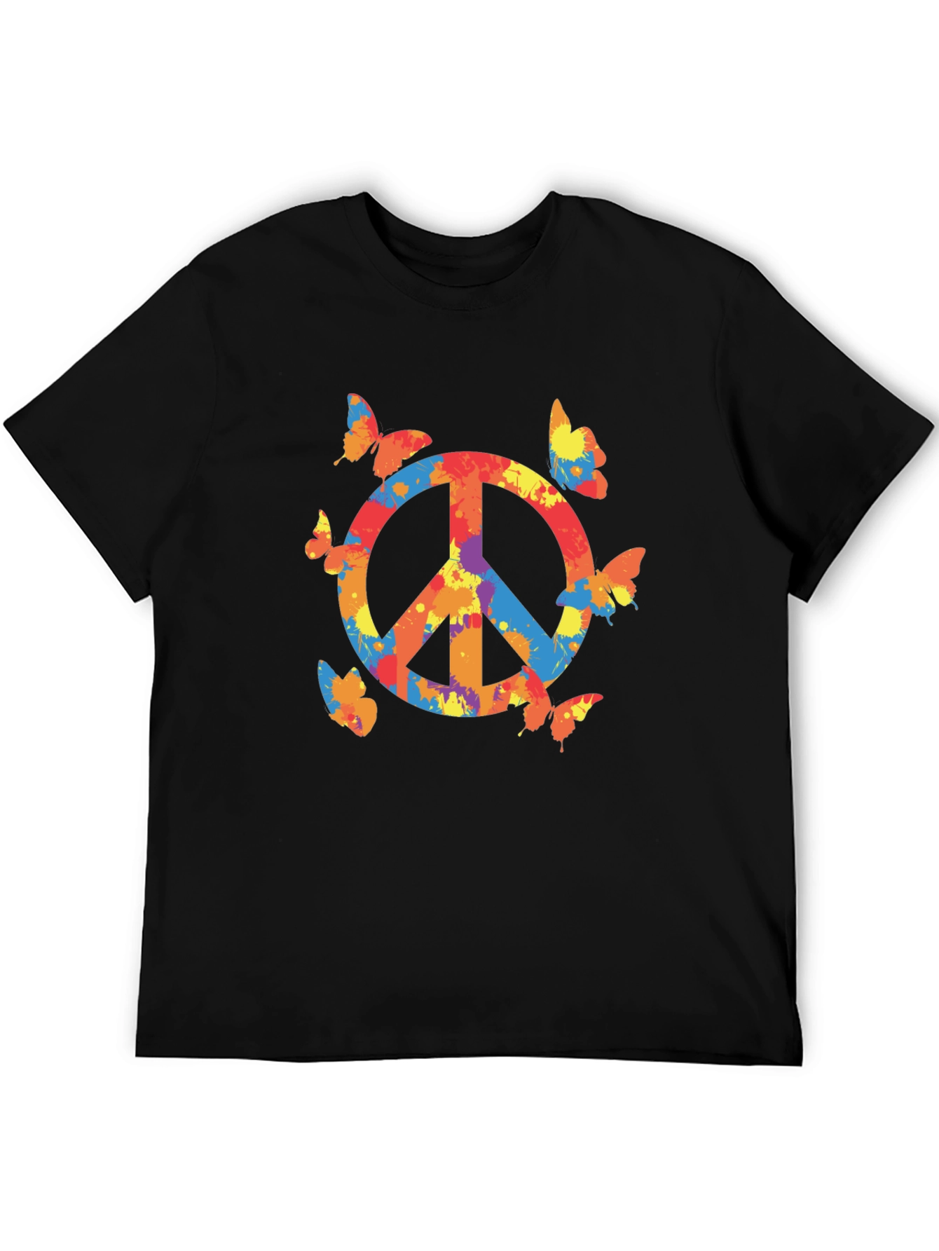 Black Peace Sign Butterfly Graphic Tee - Black Casual T-Shirt view 5