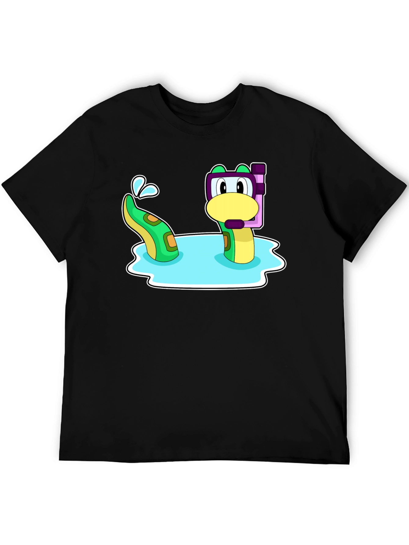 Black Cartoon Sea Serpent Snorkel T-Shirt view 5