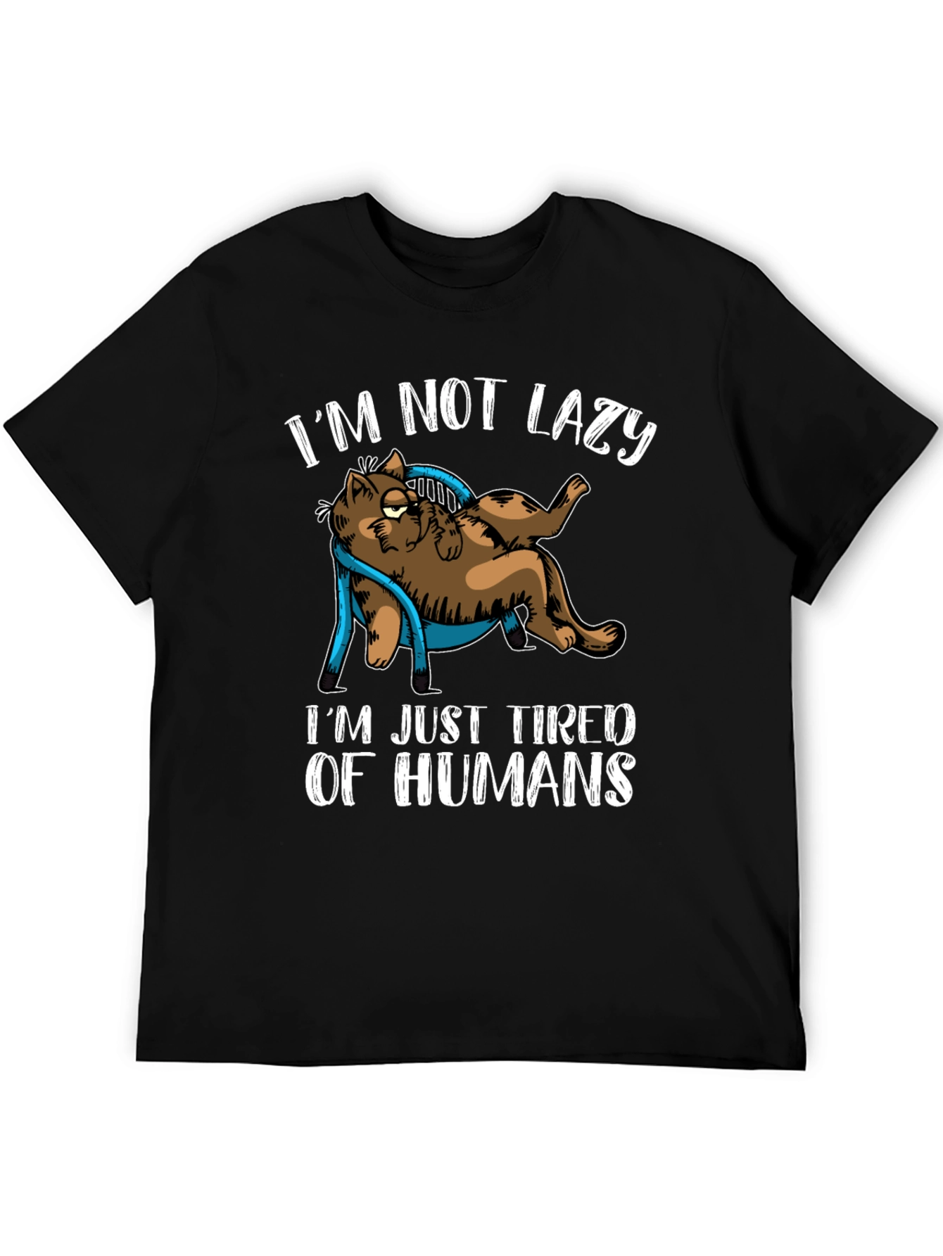 Black I'm Not Lazy Tired of Humans Cat Graphic T-Shirt view 5