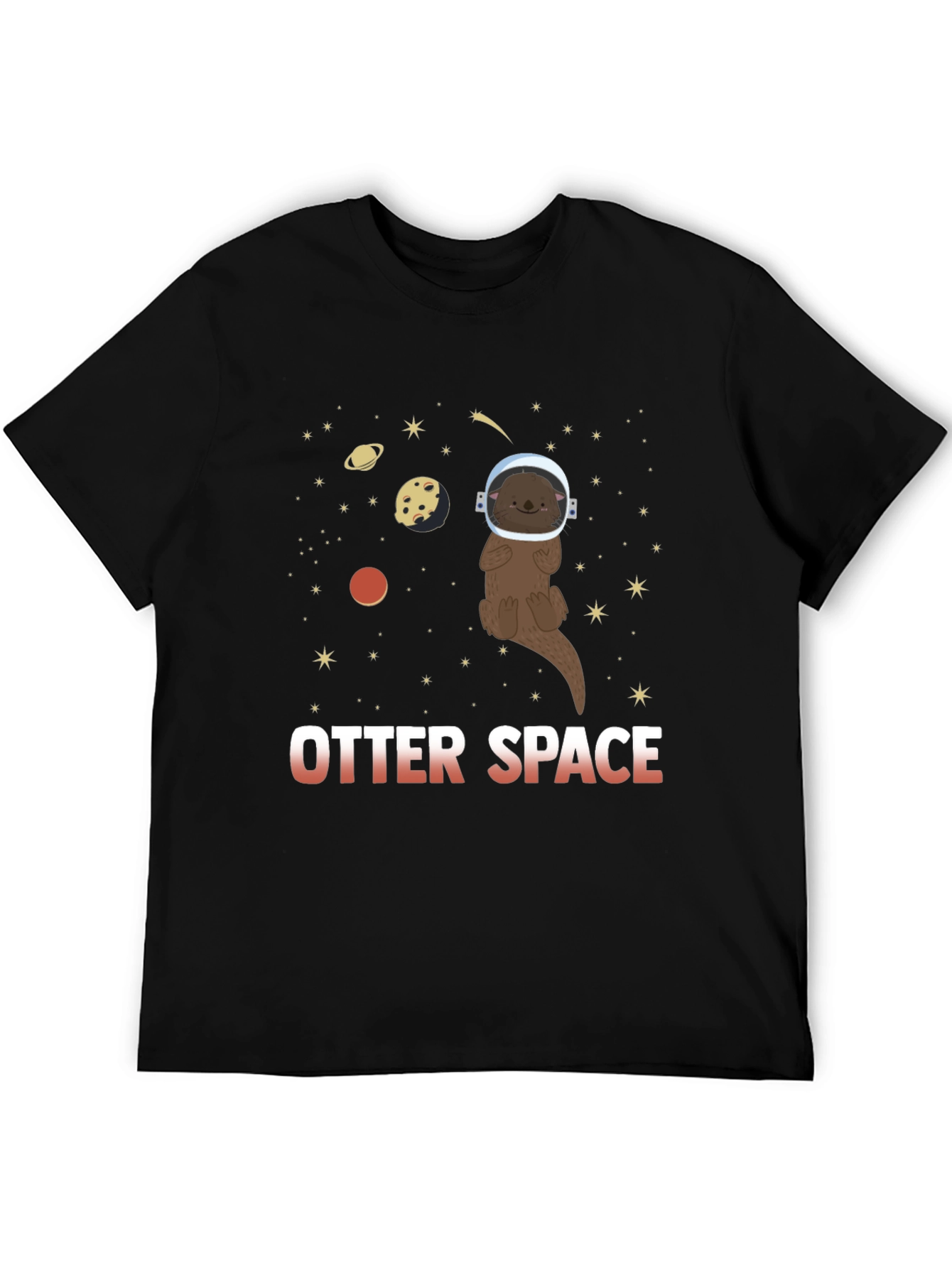 Black Otter Space T-Shirt - Cute Astronaut Otter Design view 5