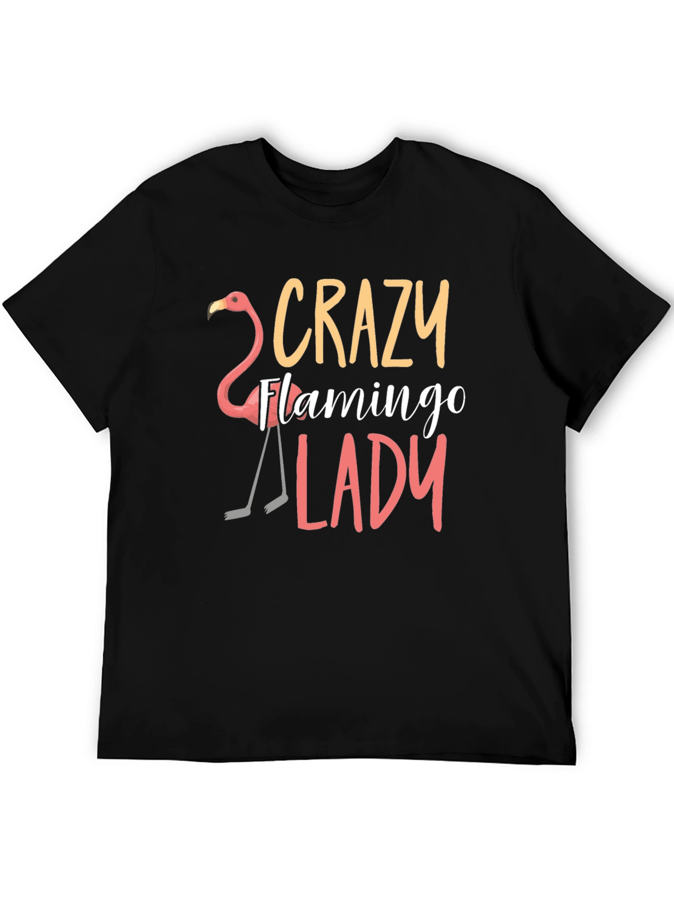 Black Crazy Flamingo Lady T-Shirt - Novelty Tee view 5