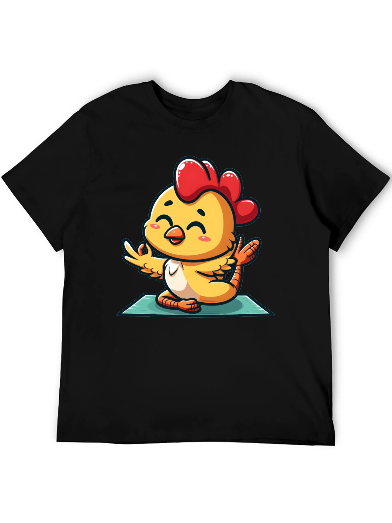 Black Yoga Chicken T-Shirt - Relaxed Fit Cotton Tee view 5