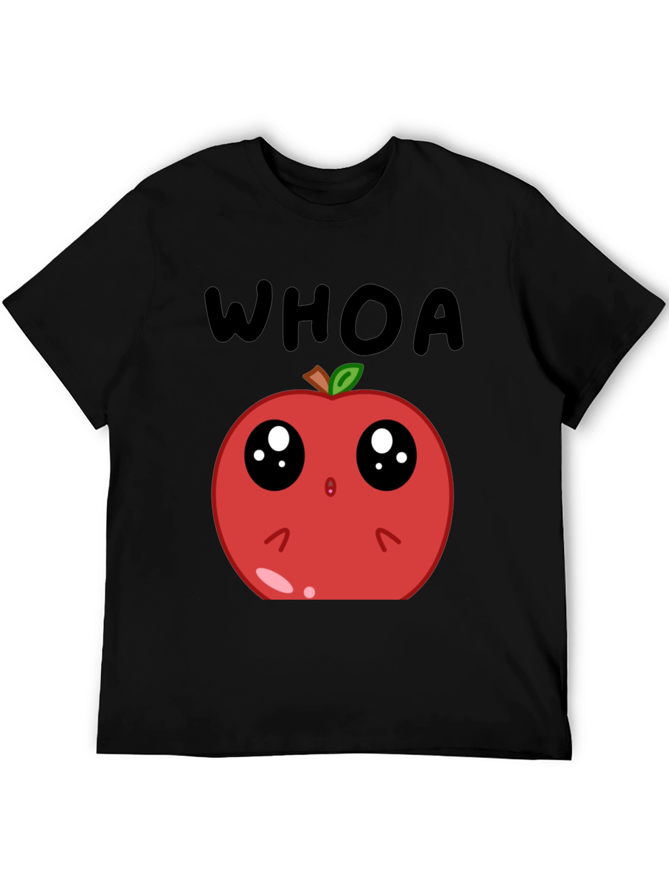 Black Funny Apple Cartoon T-Shirt - Whoa Cute Fruit Tee view 5