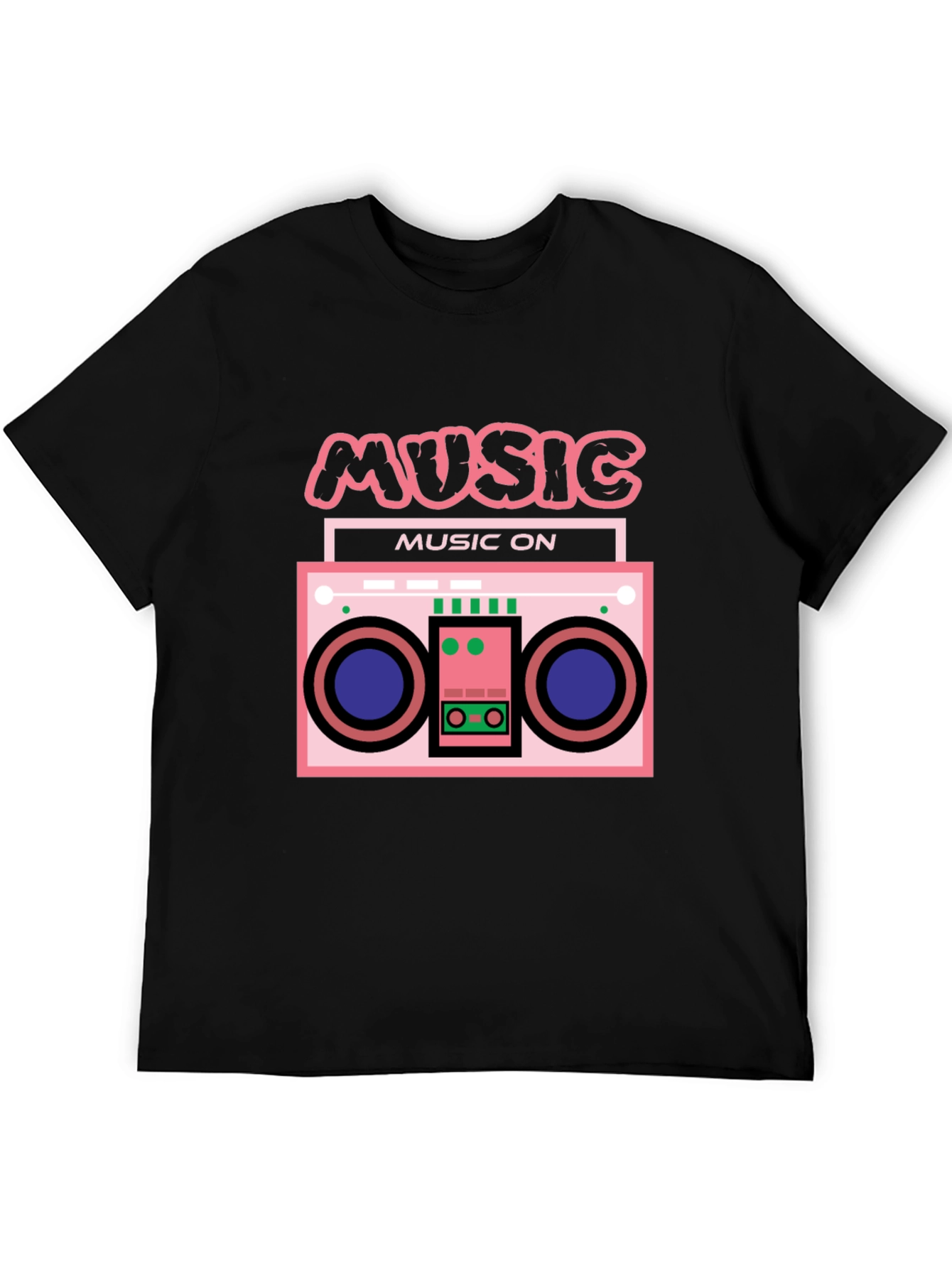 Black Retro Boombox Music T-Shirt view 5
