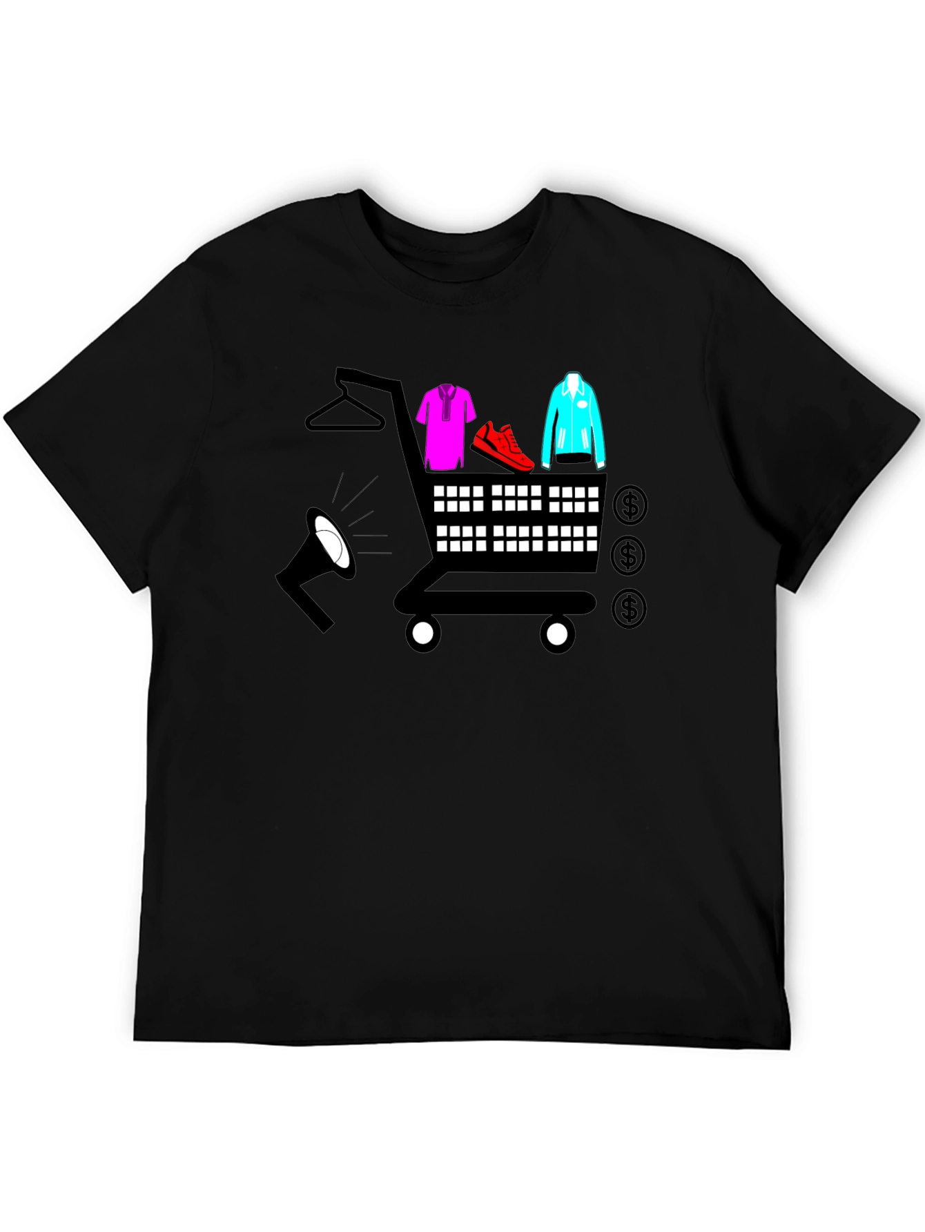 Black Shopping Cart T-Shirt - Black Novelty Tee view 5