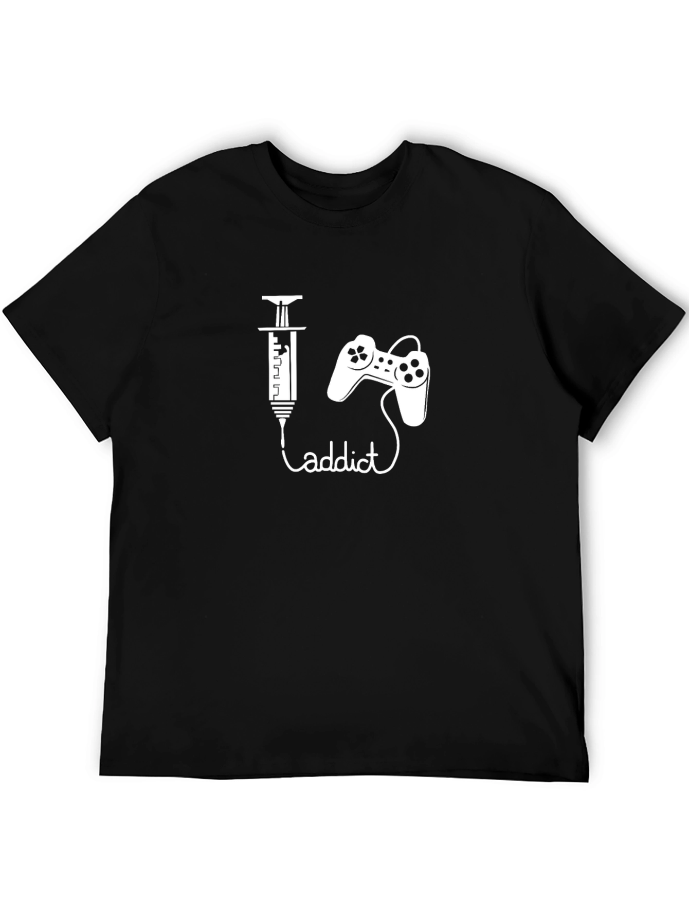 Black Gamer Addict Graphic Tee - Black Cotton T-Shirt view 5