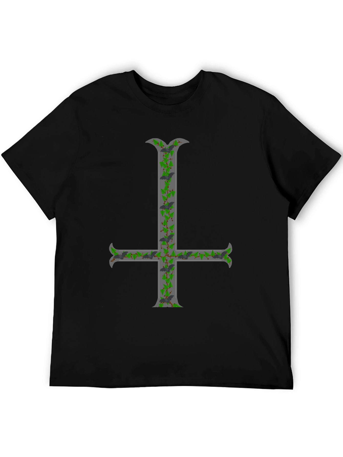 Black Inverted Cross T-Shirt with Bats and Ivy view 5