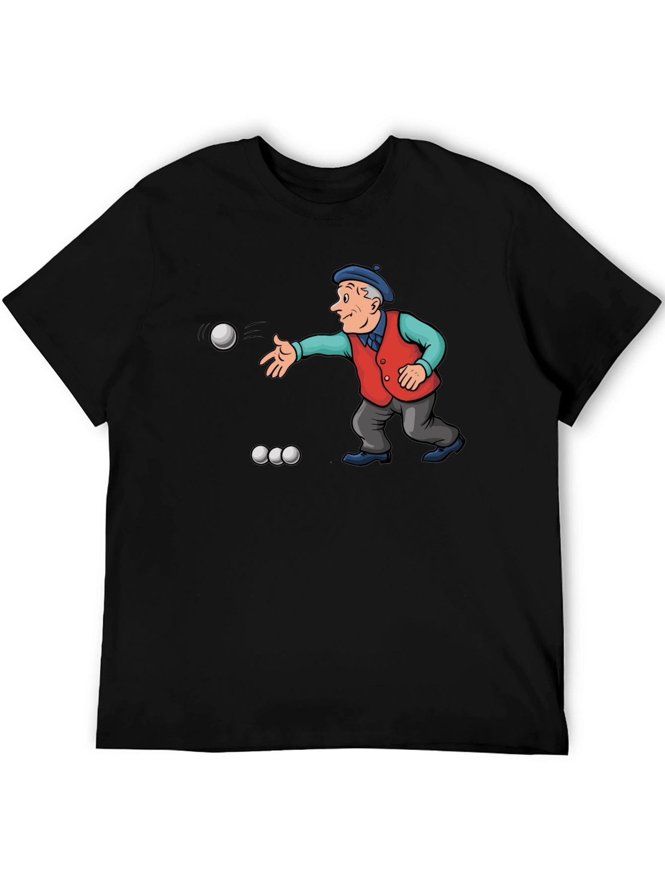 Black Cartoon Bocce Ball Player Black T-Shirt view 5