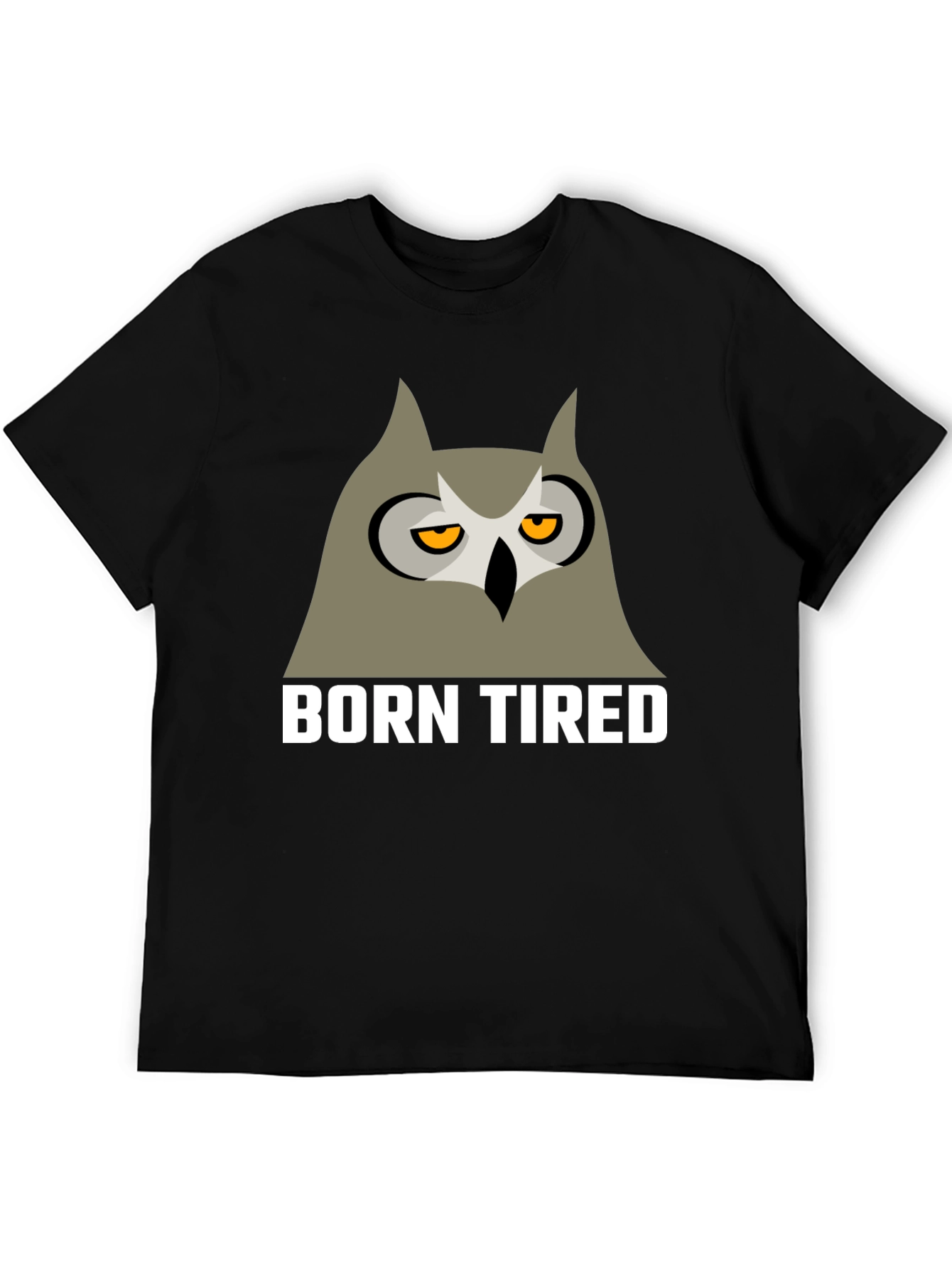 Black Born Tired Owl Graphic T-Shirt -  Black Crew Neck Tee view 5