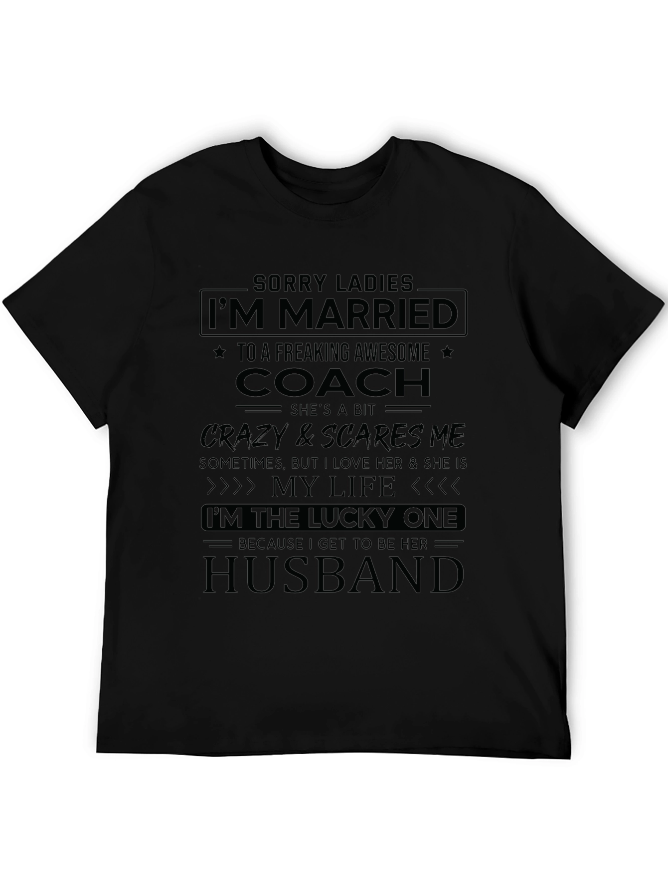 Black Funny Coach's Husband T-Shirt view 5
