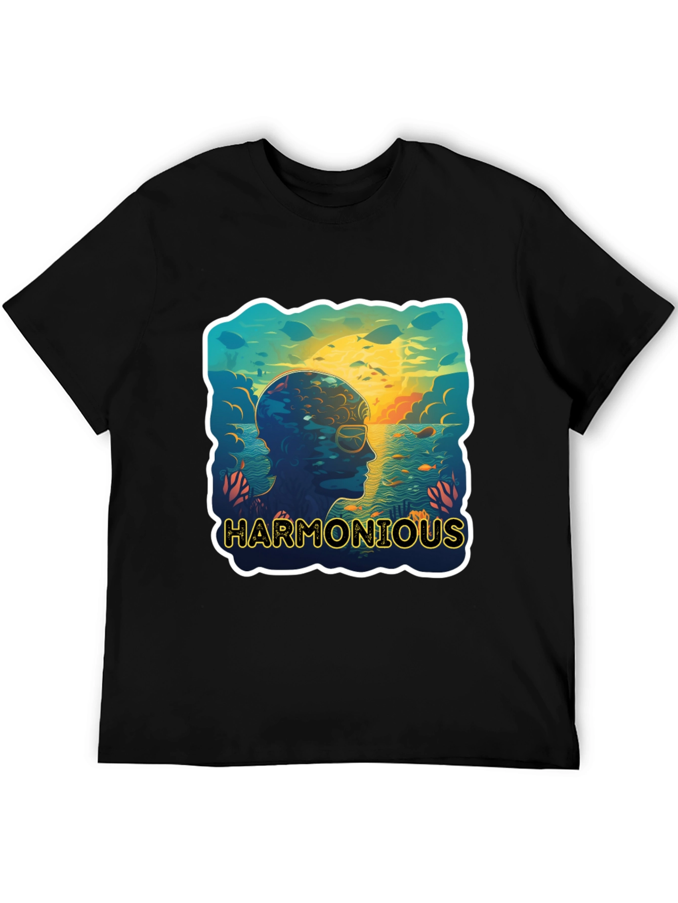 Black Harmonious Ocean Mind Black T-Shirt view 5