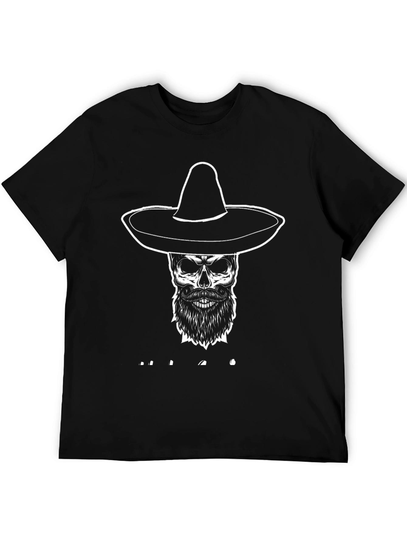 Black Skull in Sombrero Graphic T-Shirt - Black view 5