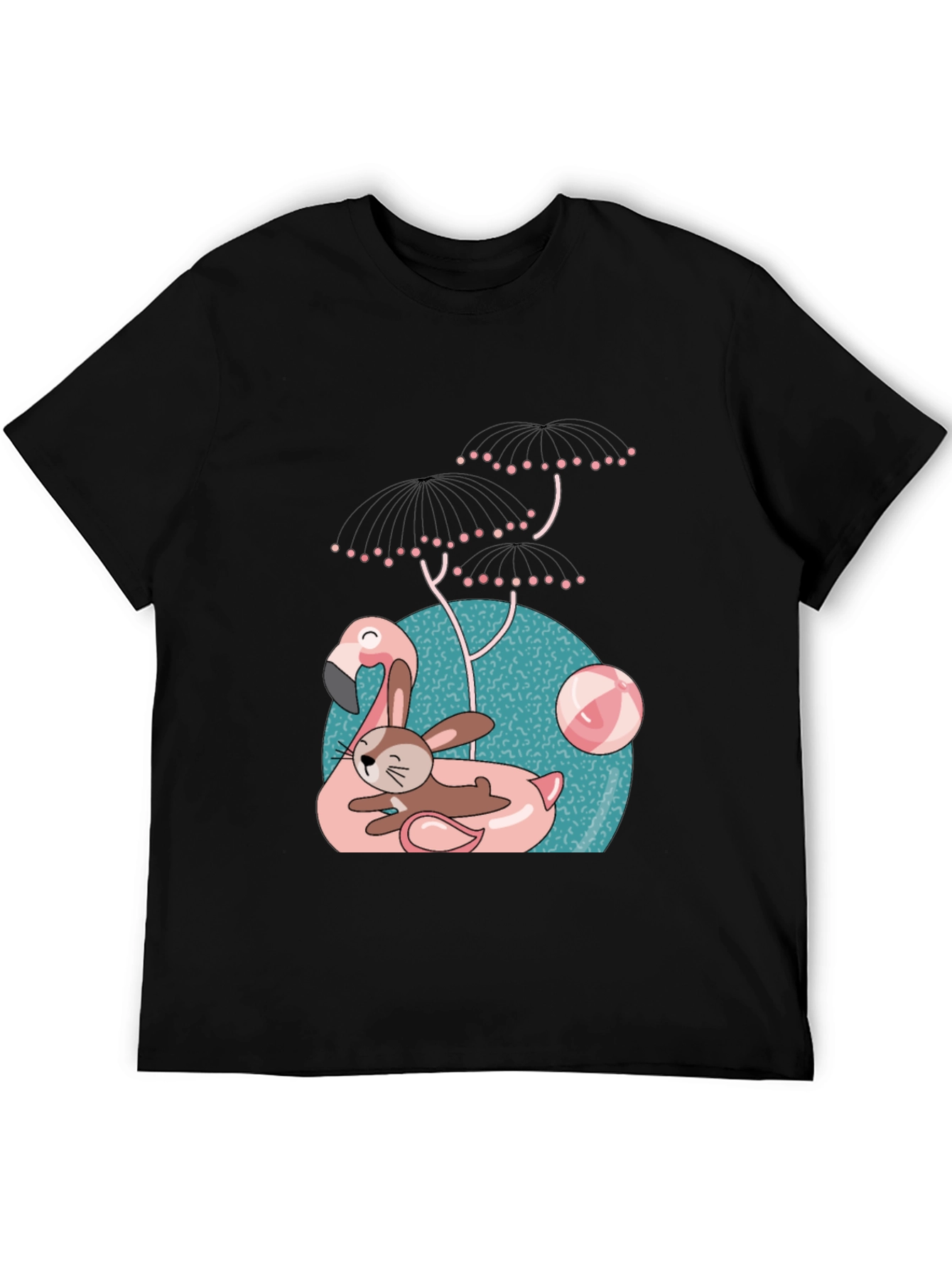 Black Fun Flamingo & Bunny Graphic T-Shirt view 5