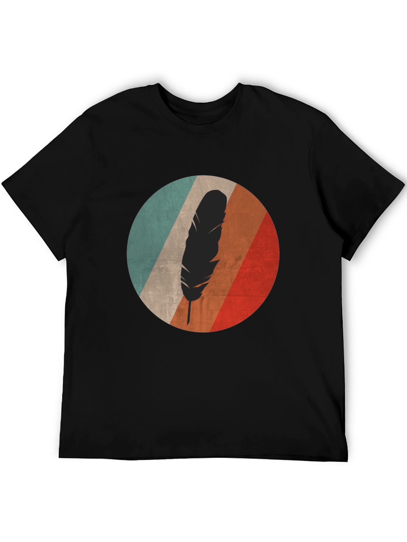 Black Retro Feather Graphic Tee - Black Cotton Blend view 5