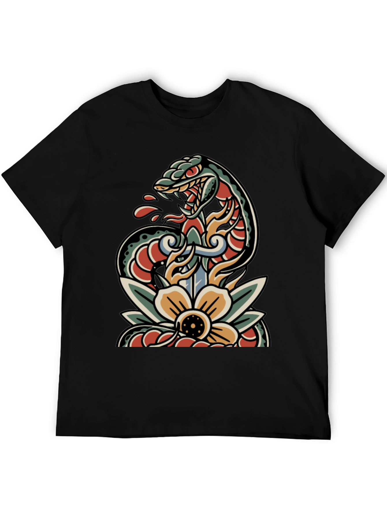 Black Snake & Dagger Tattoo Style T-Shirt view 5