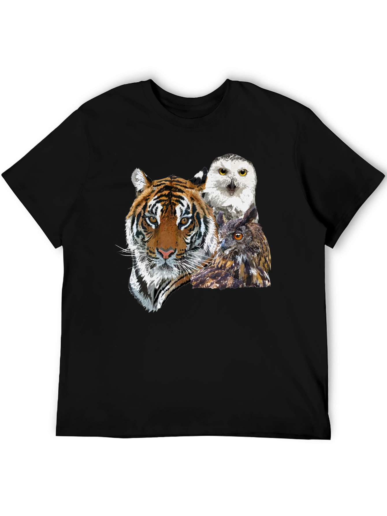Black Tiger and Owl Graphic Tee - Men's Black T-Shirt view 5